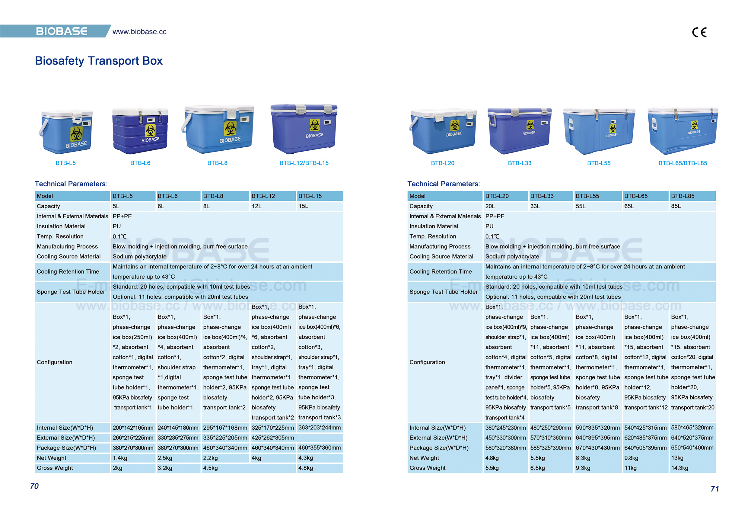 70-71 Biosafety Transport Box 70-71 caja de transporte de bioseguridad