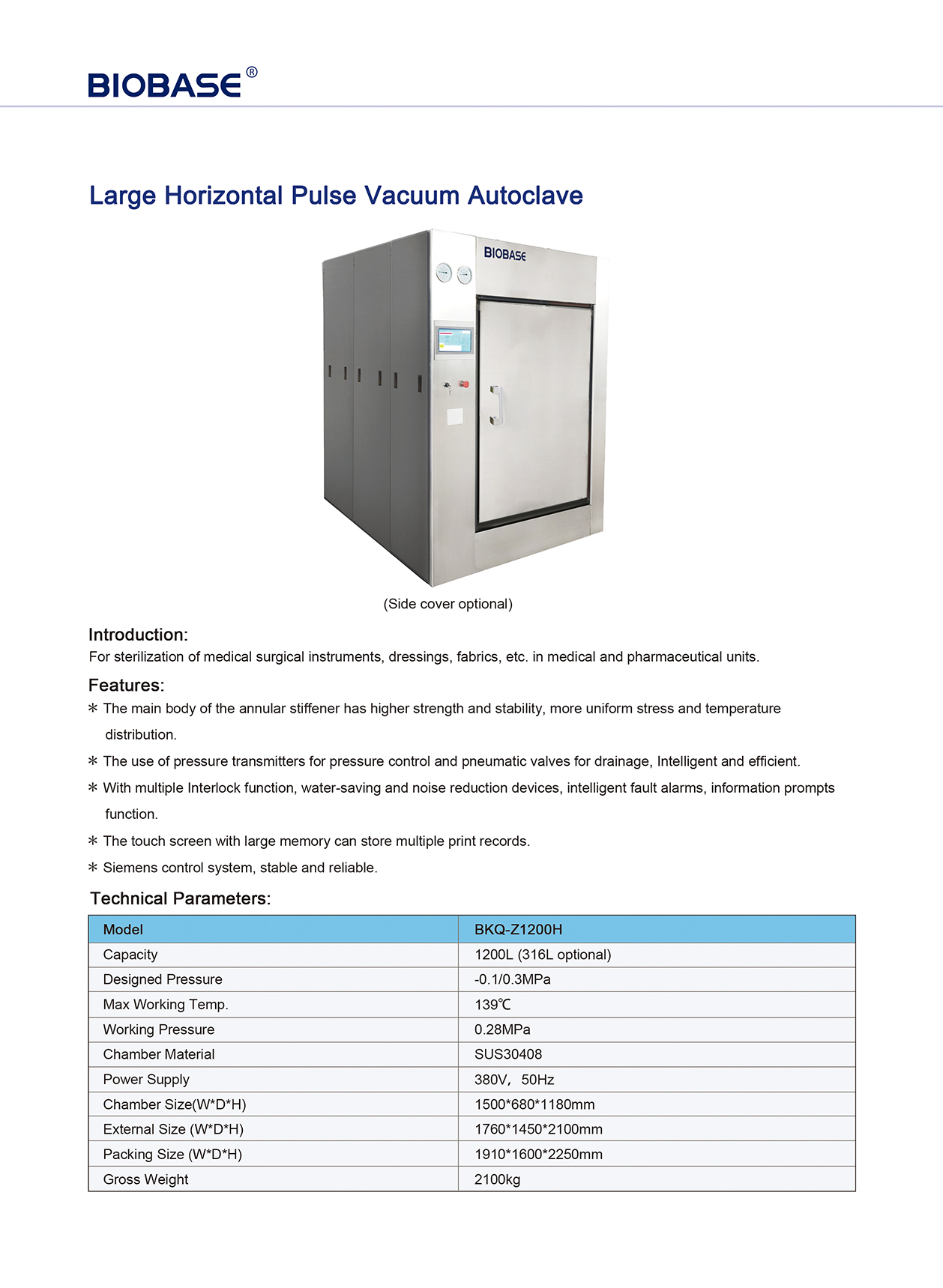 Autoclave de vacío de pulso horizontal grande BKQ-Z1200H