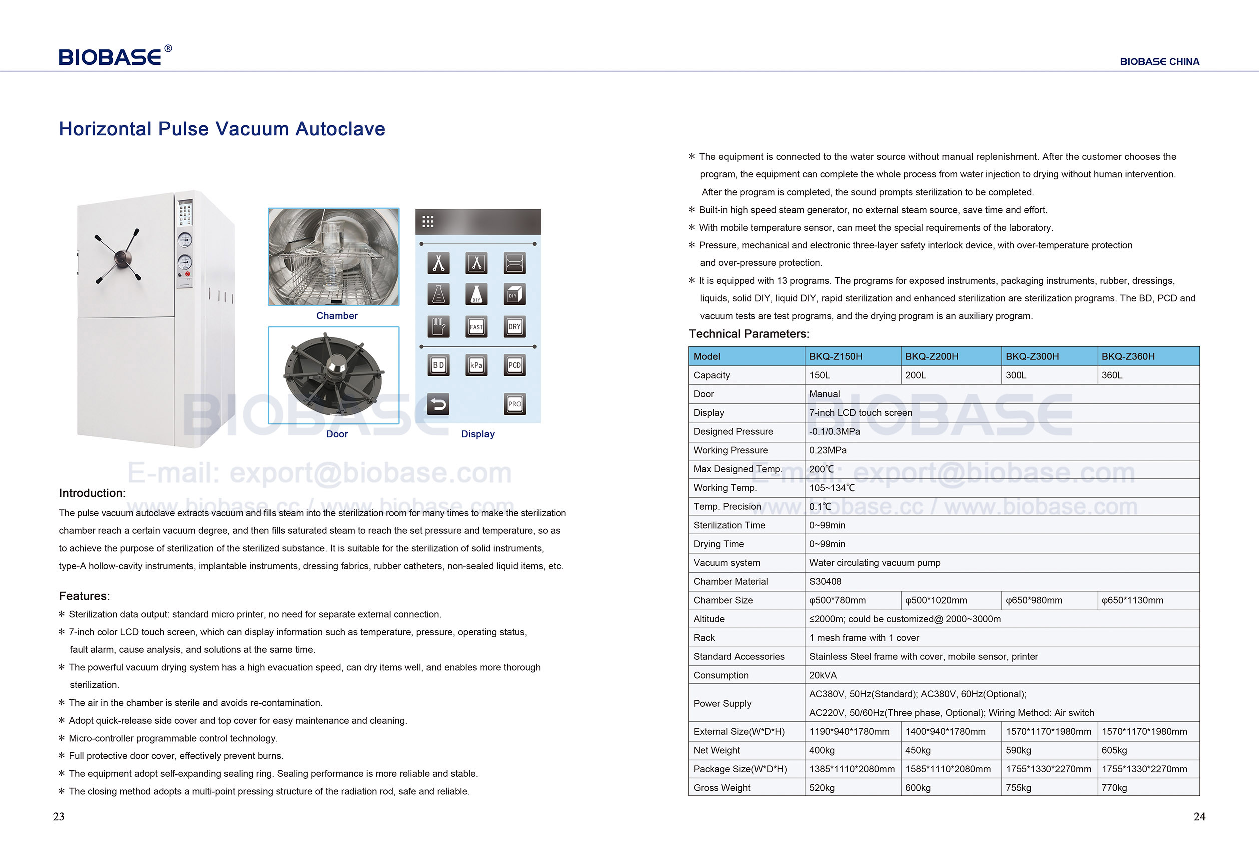 23-24 Autoclave de vacío de pulso horizontal BKQ-Z150 200 300 360H