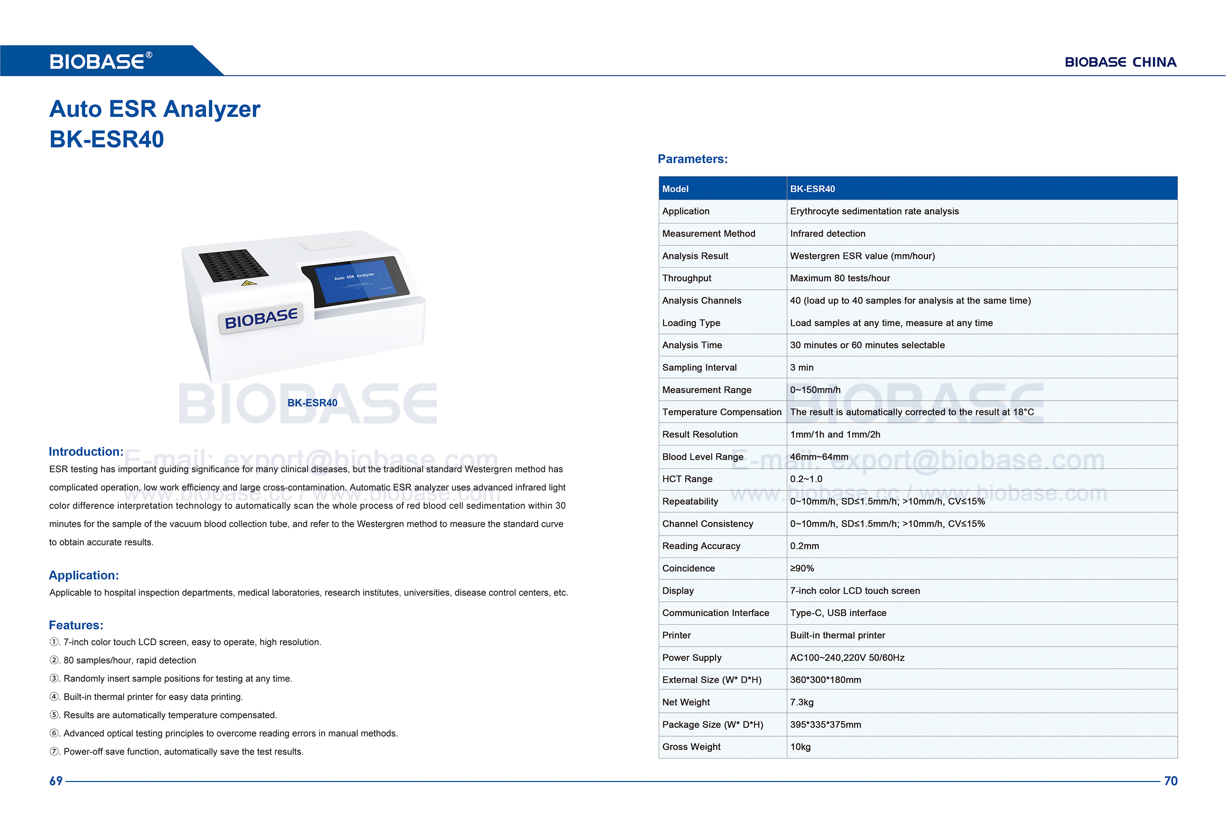 69-70 Auto ESR Analyzer BK-ESR40