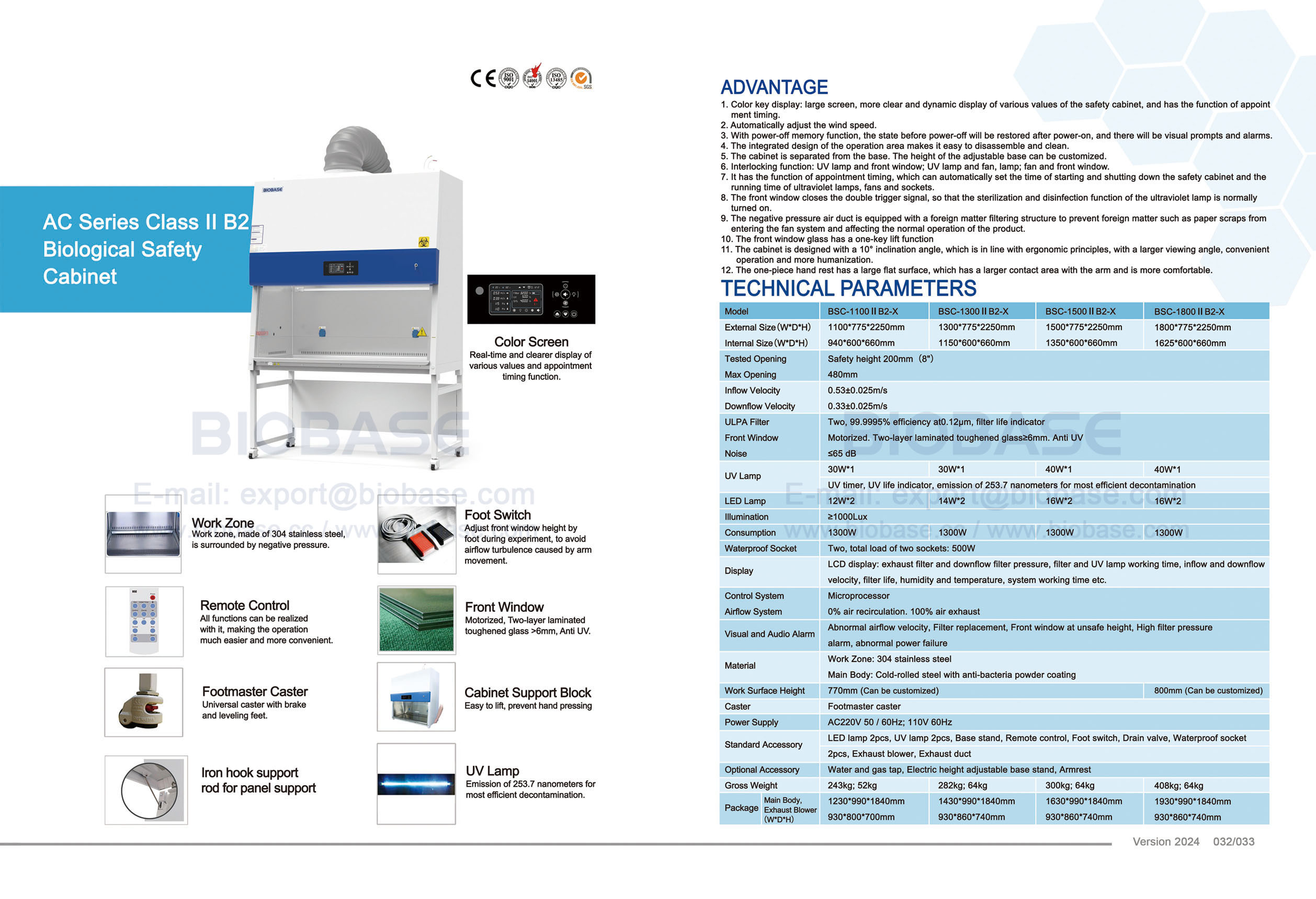 32-33 Gabinete de seguridad biológica Clase II B2 Serie AC BSC-1100 II B2-X y BSC-1300 II B2-X y BSC-1500 II B2-X y BSC-1800 II B2-X