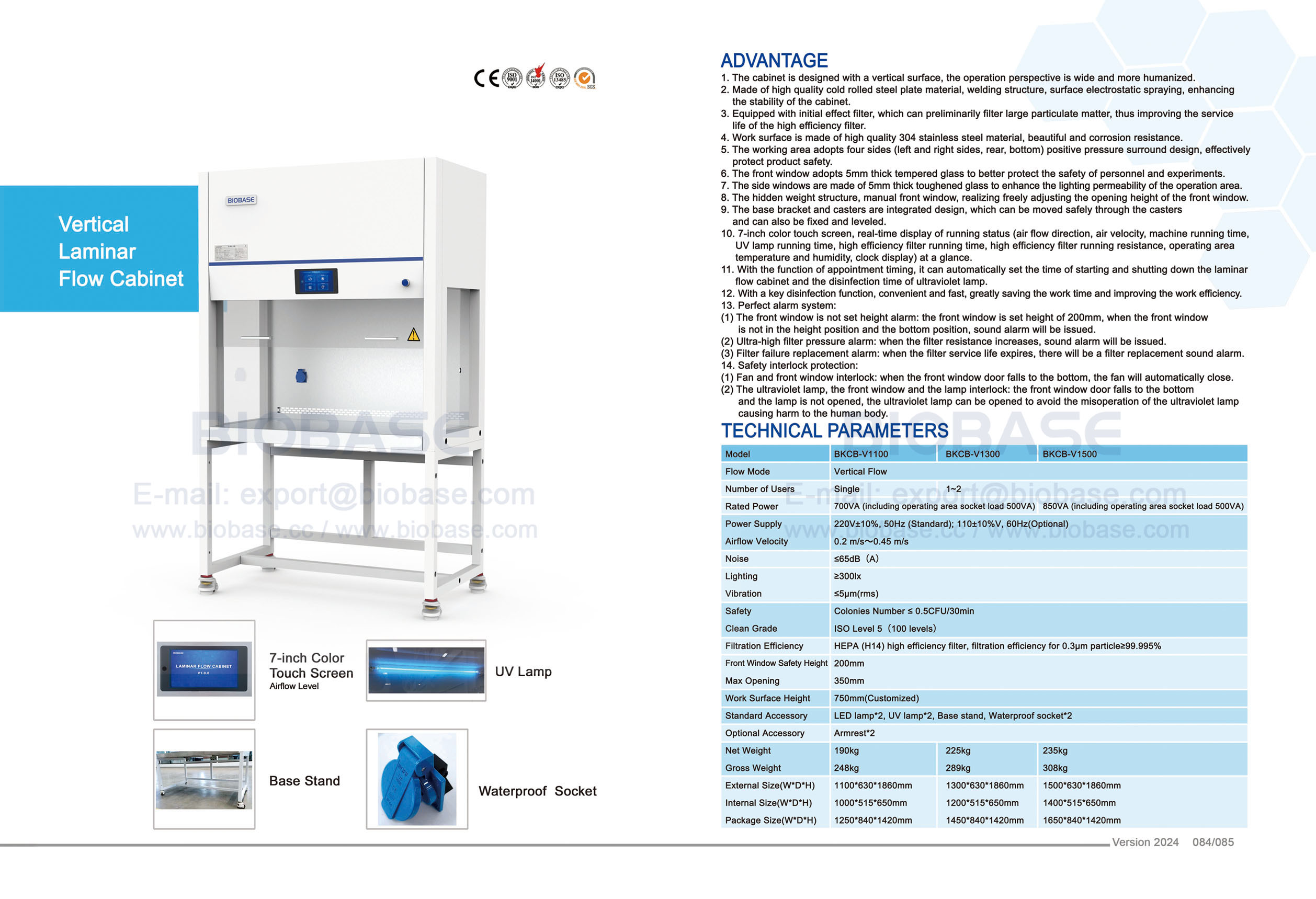 84-85 Gabinete de flujo laminar vertical BKCB-V1100 BKCB-V1300 BKCB-V1500