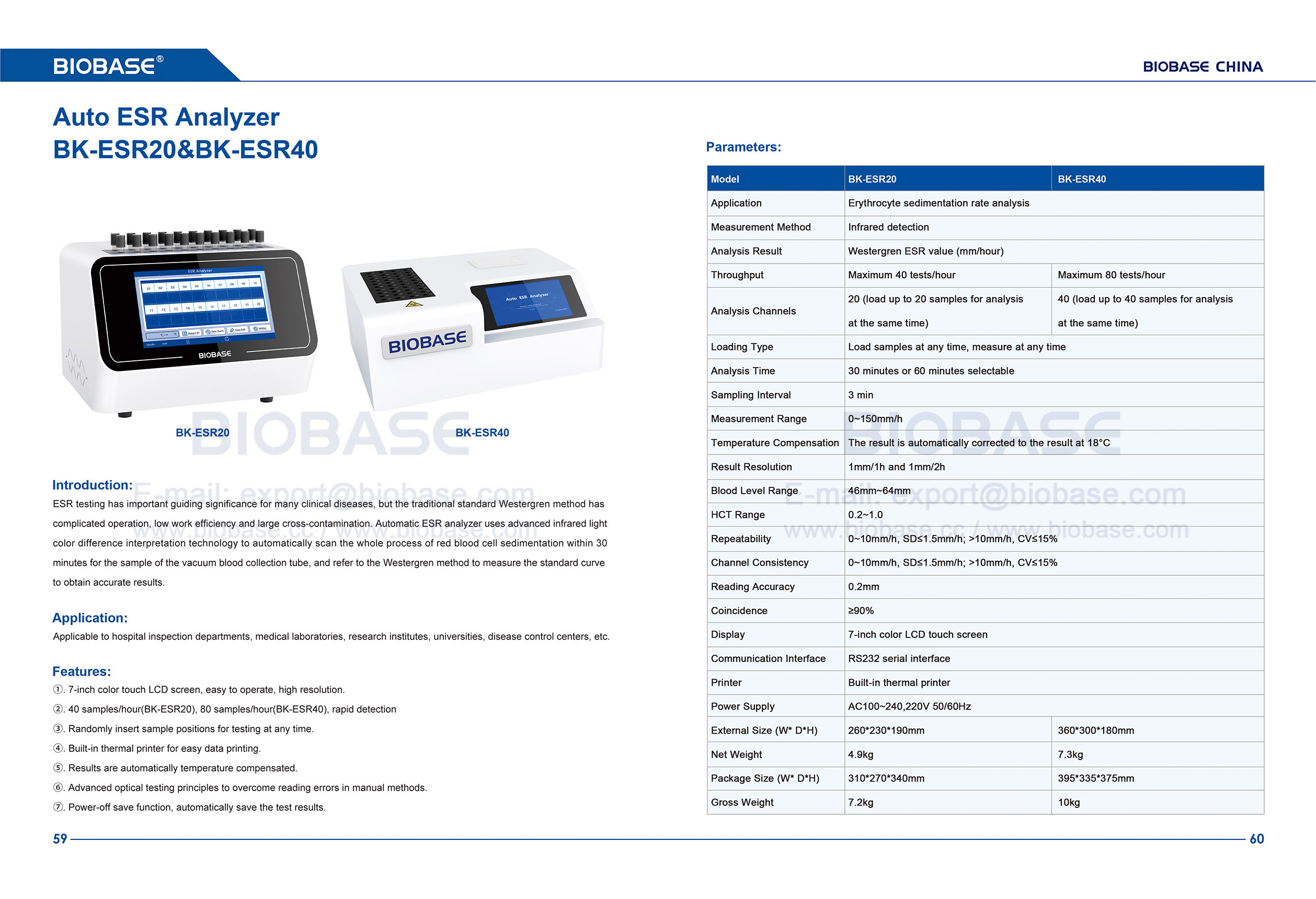 Analizador automático de ESR 59-60 BK-ESR20 y BK-ESR40