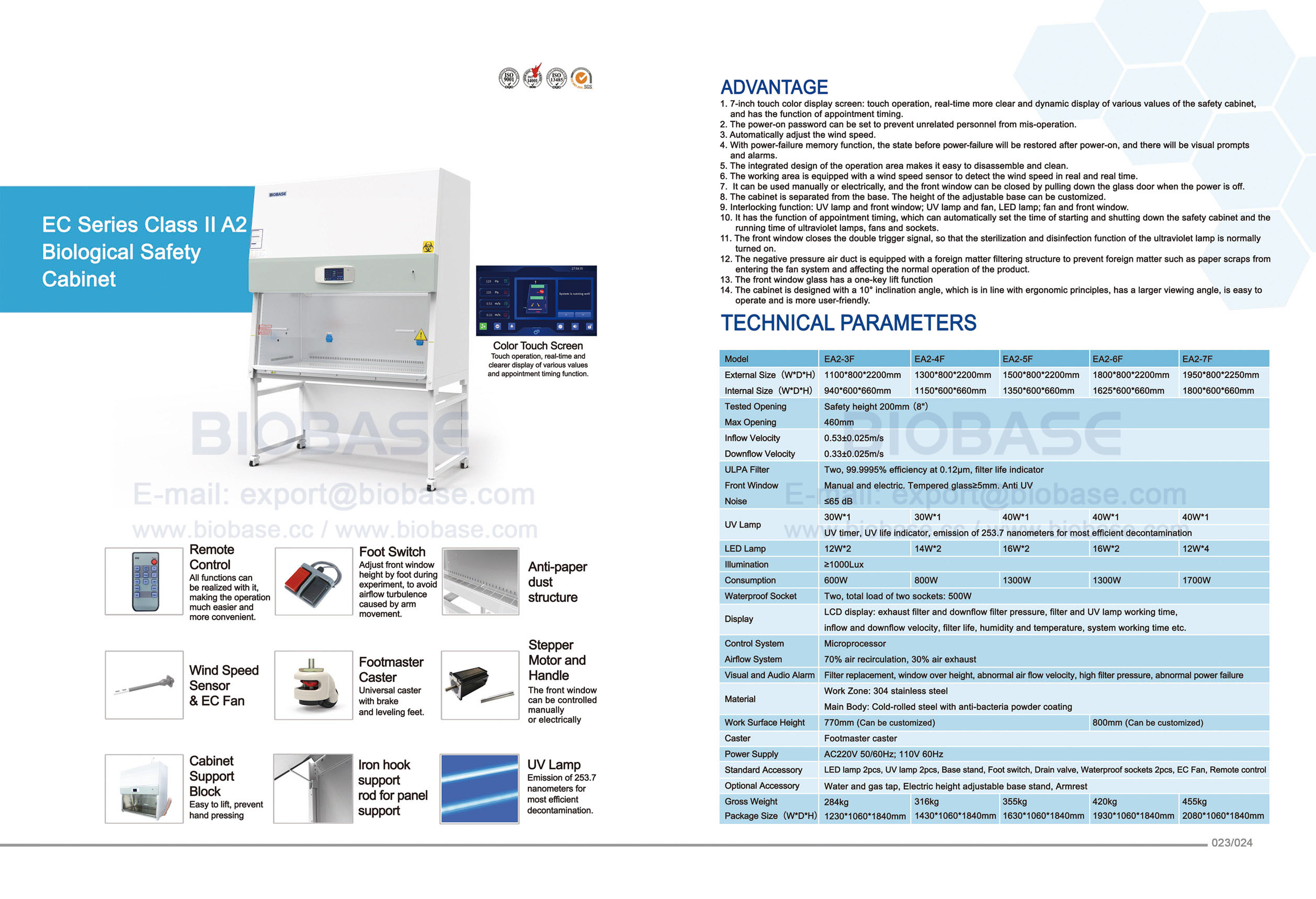 23-24 Serie EC Clase II A2 Gabinete de seguridad biológica EA2-3F & EA2-4F & EA2-5F & EA2-6F & EA2-7F