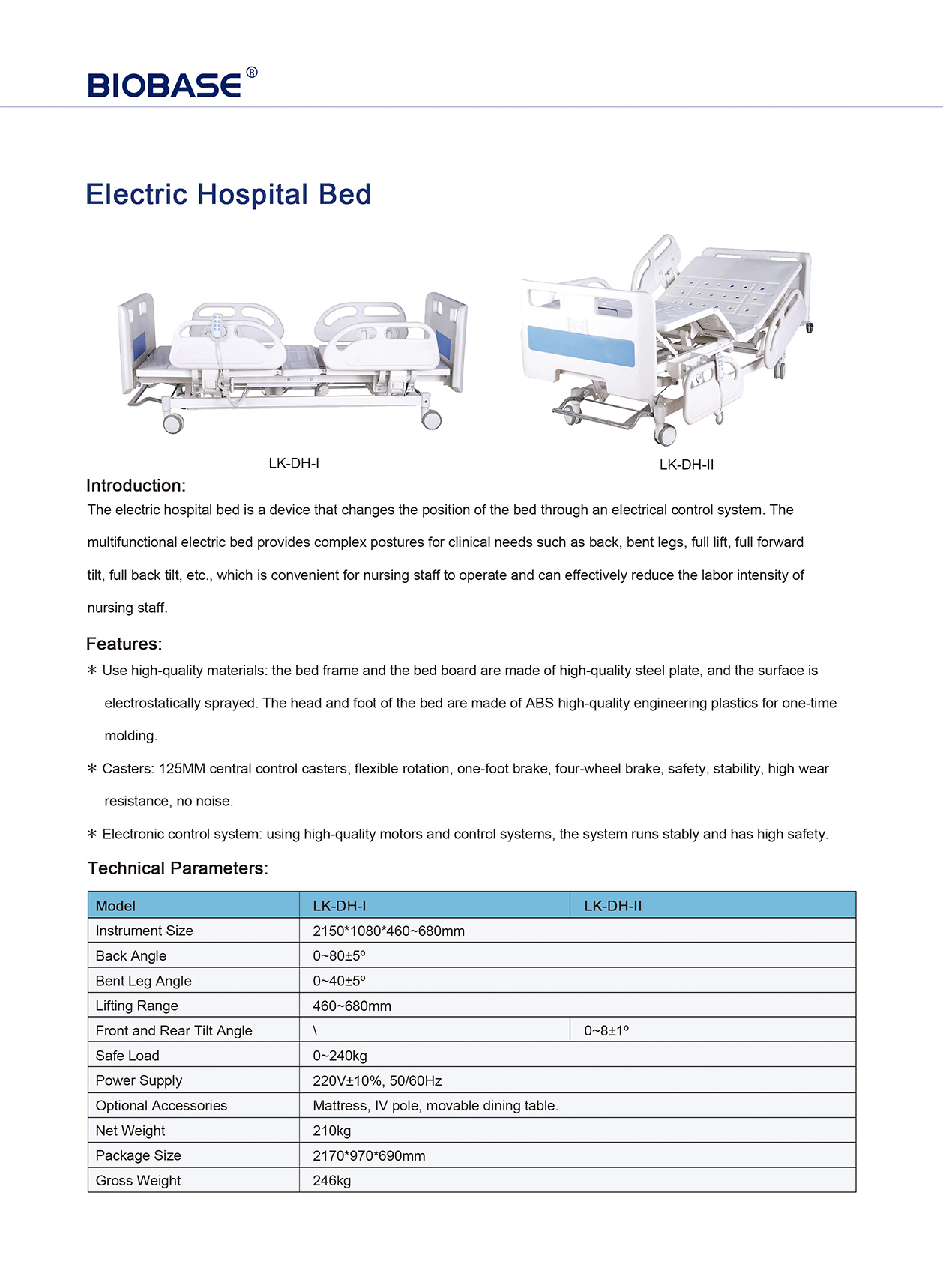 Cama de hospital eléctrica