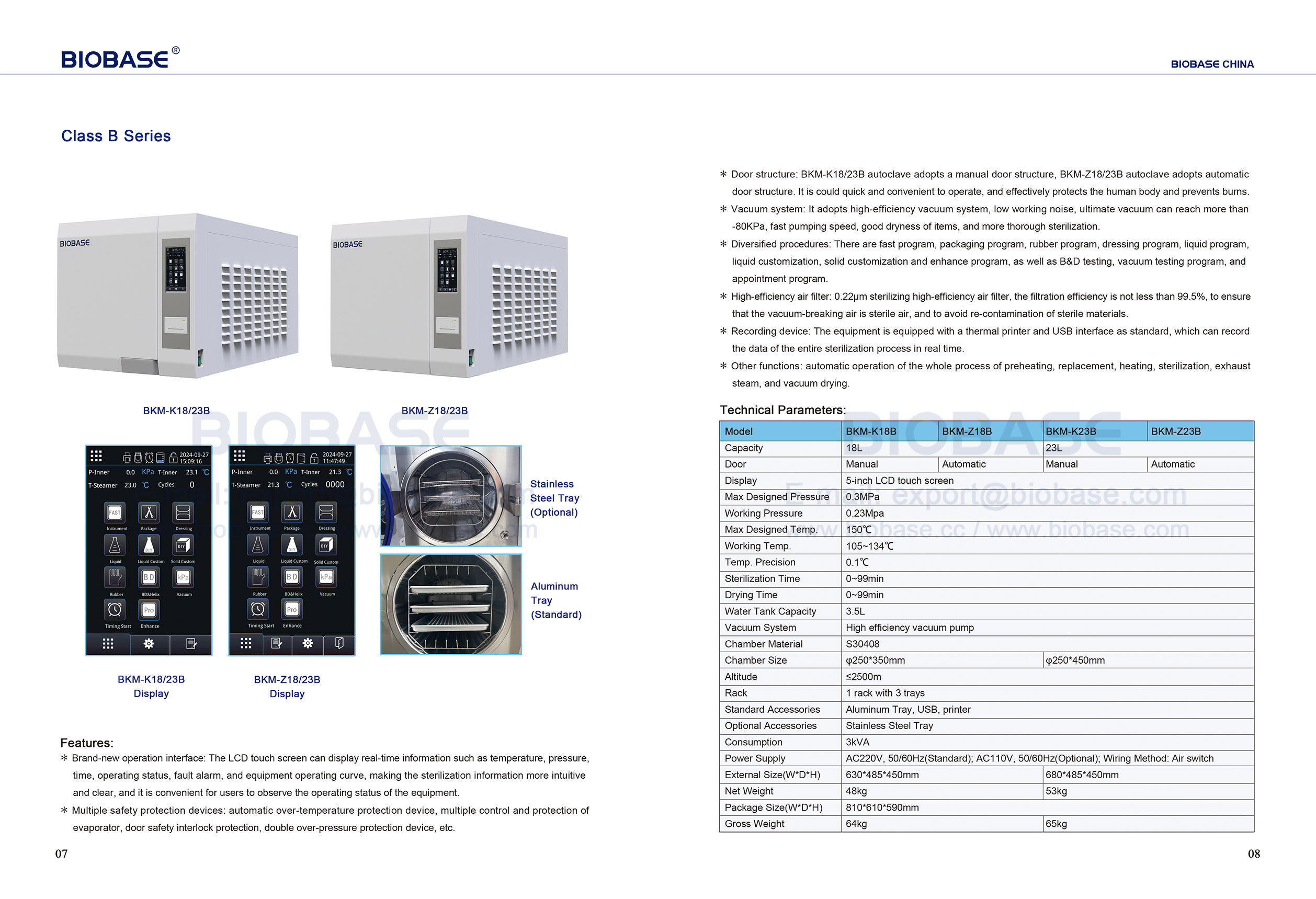 7-8 Table Top Autoclave Clase B Series BKM-K18B Z18B y K23B Z23B