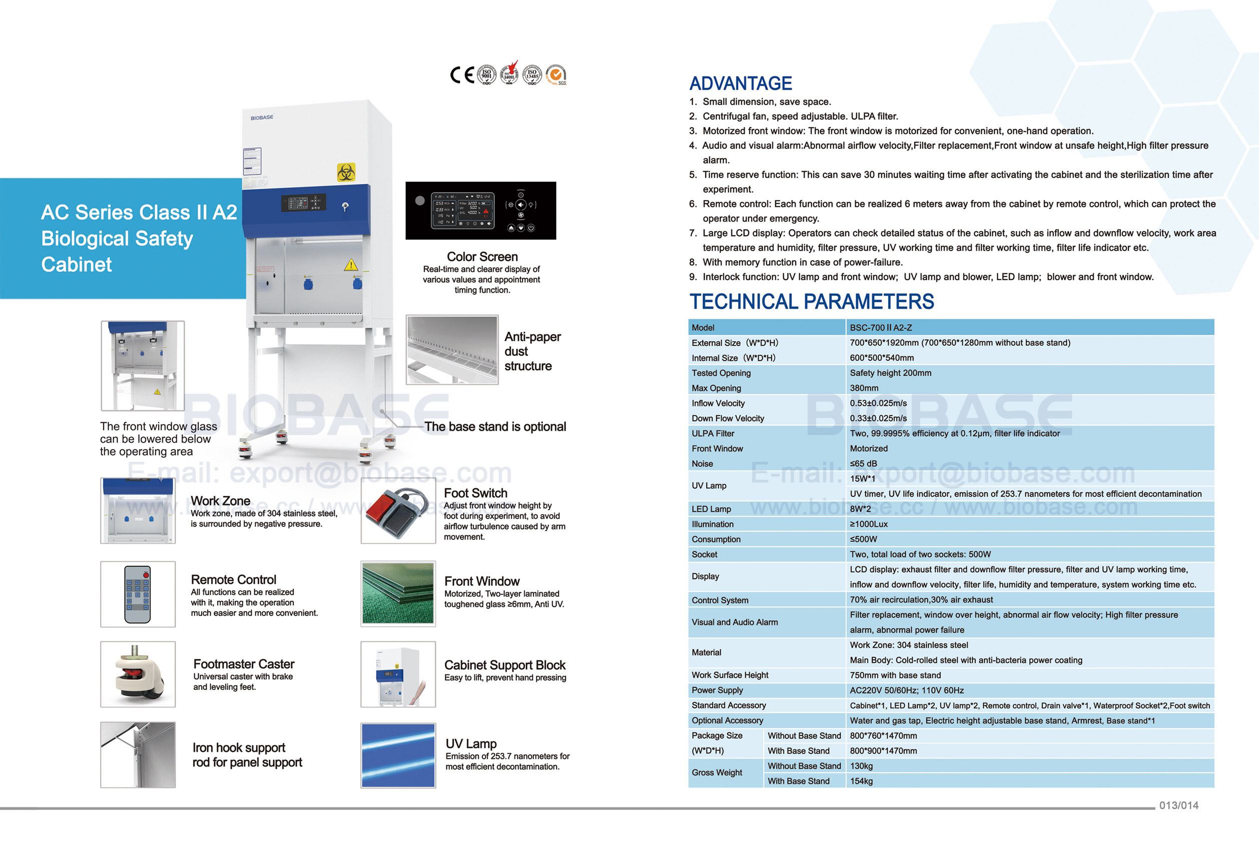13-14 AC Series Clase II A2 Gabinete de seguridad biológica BSC-700 II A2-Z
