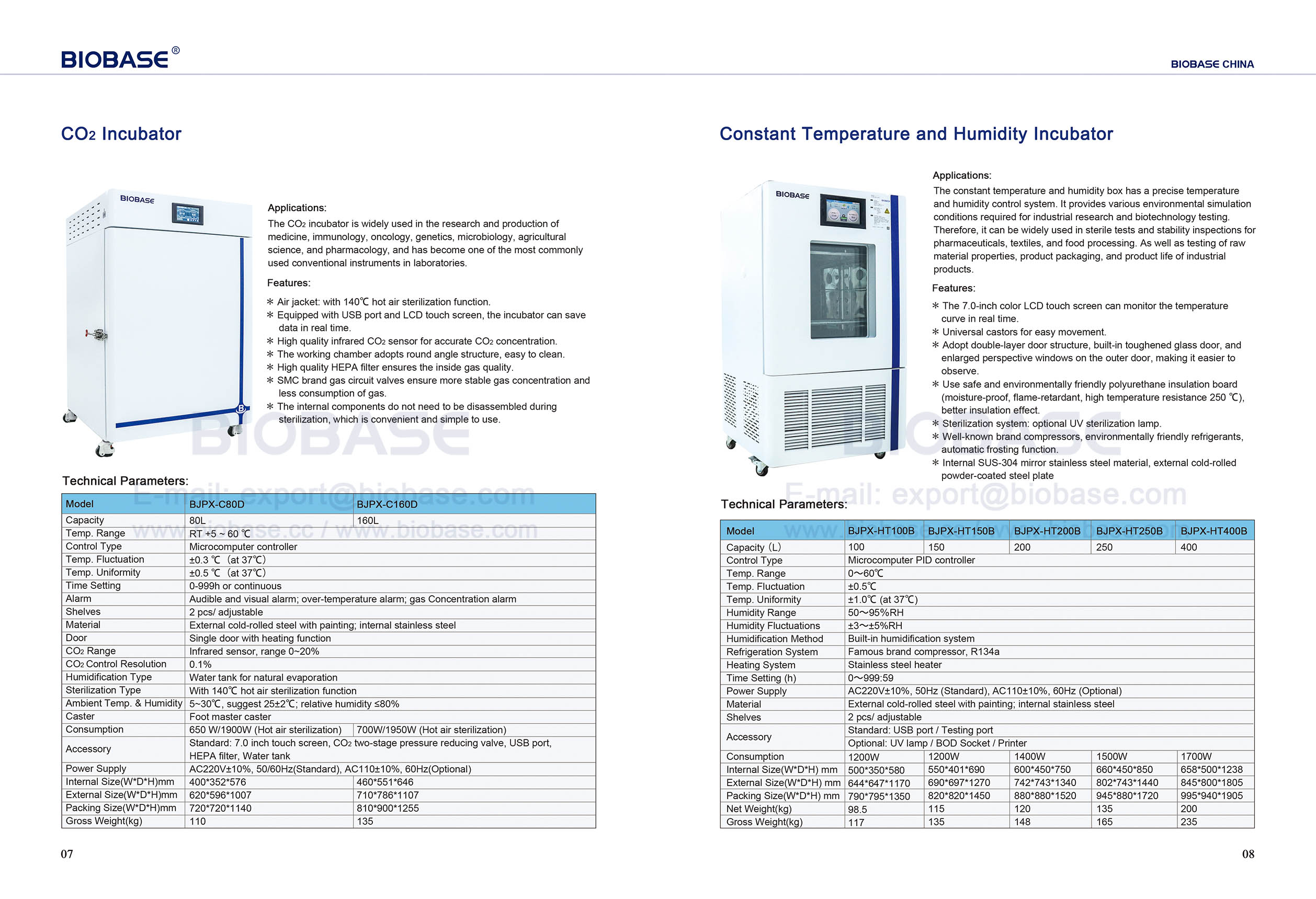 Incubadora de CO2 7-8 e incubadora de temperatura y humedad constantes