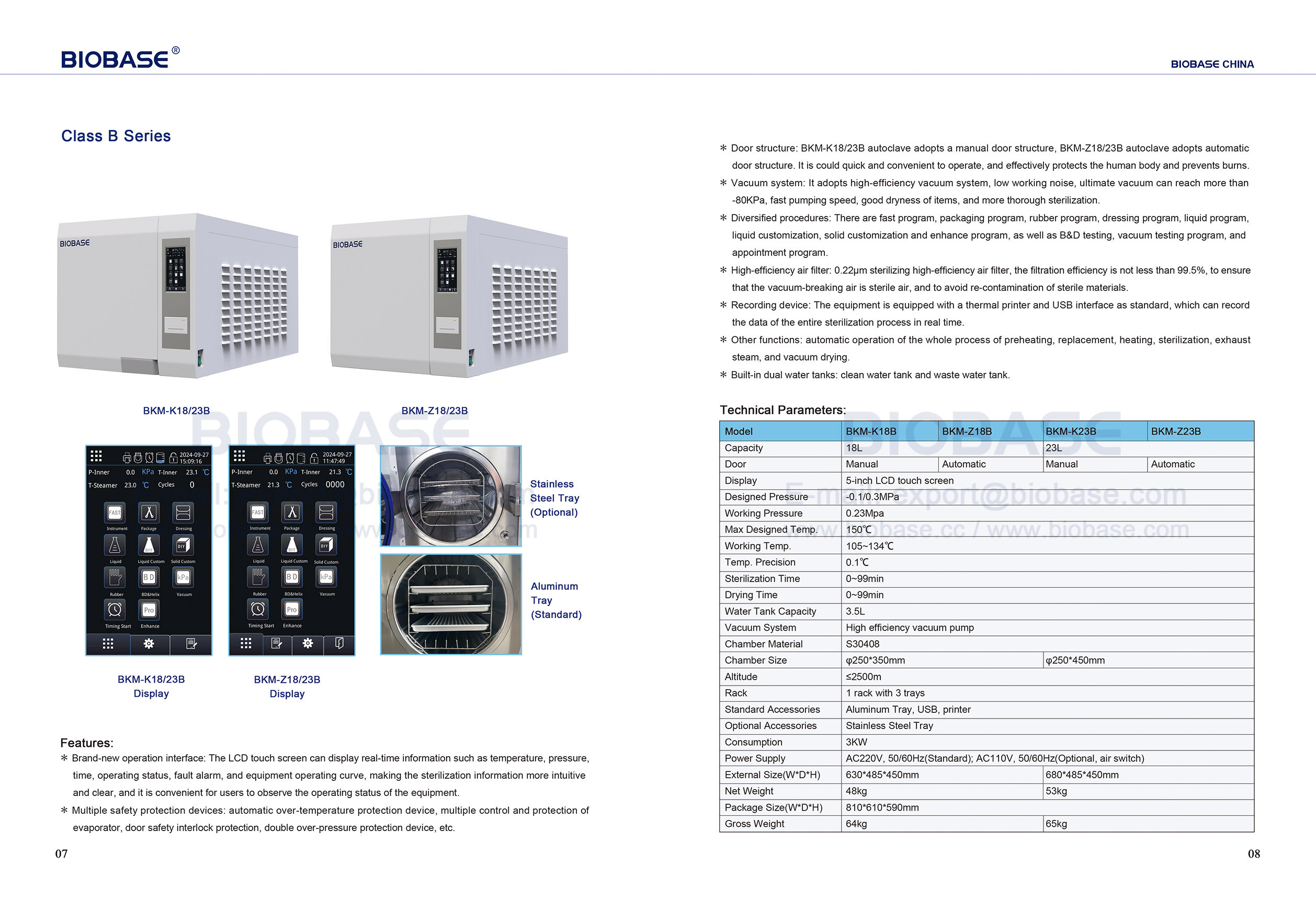 7-8 Table Top Autoclave Clase B Series BKM-K18B Z18B y K23B Z23B