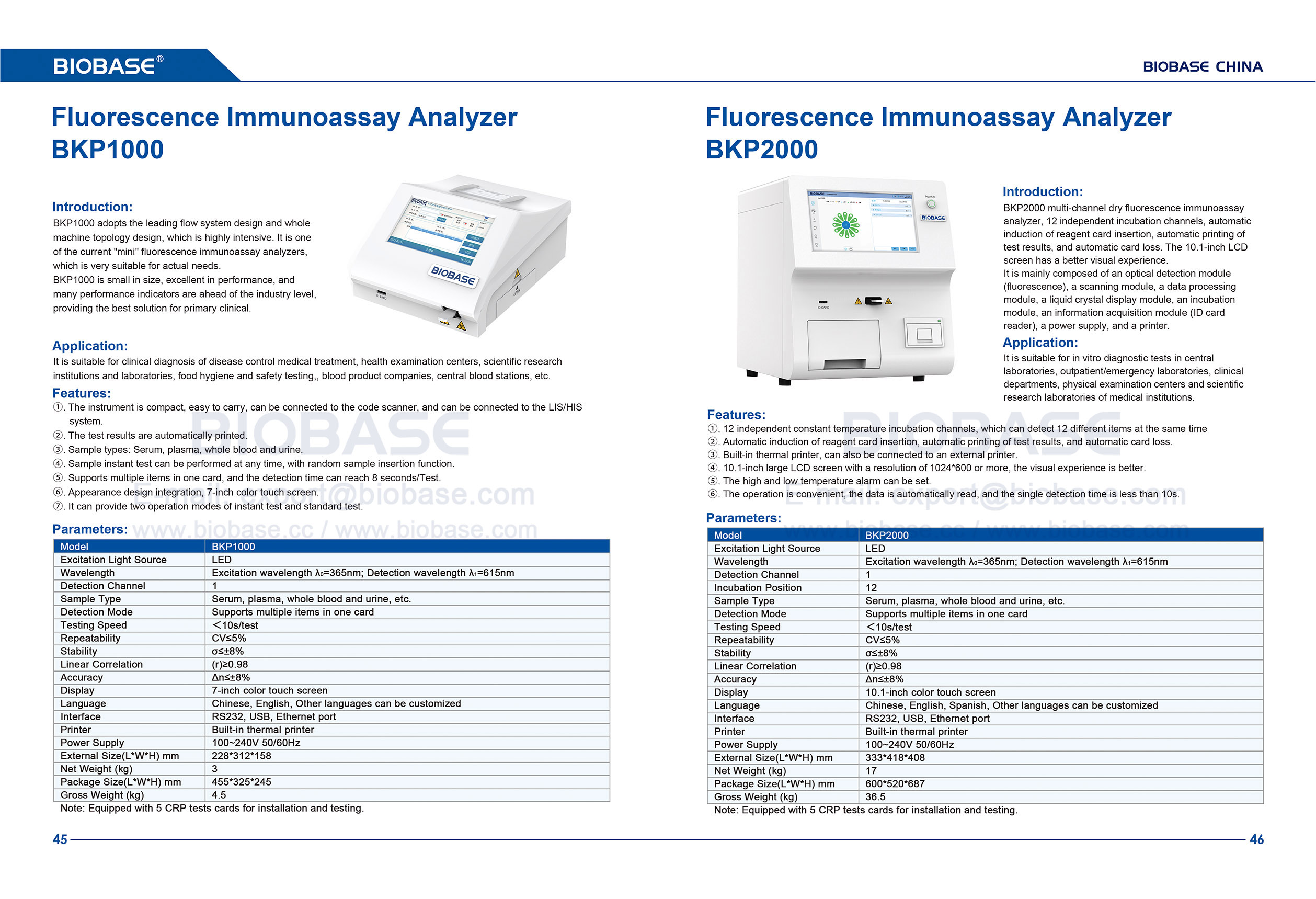 Analizador de inmunoensayo de fluorescencia 45-46 BKP1000 y BKP2000