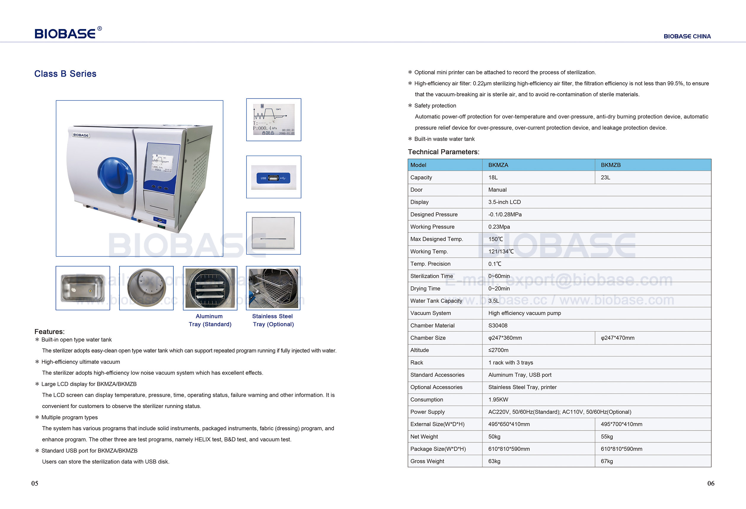 5-6 Serie de clase B de AutoClave de Table Table
