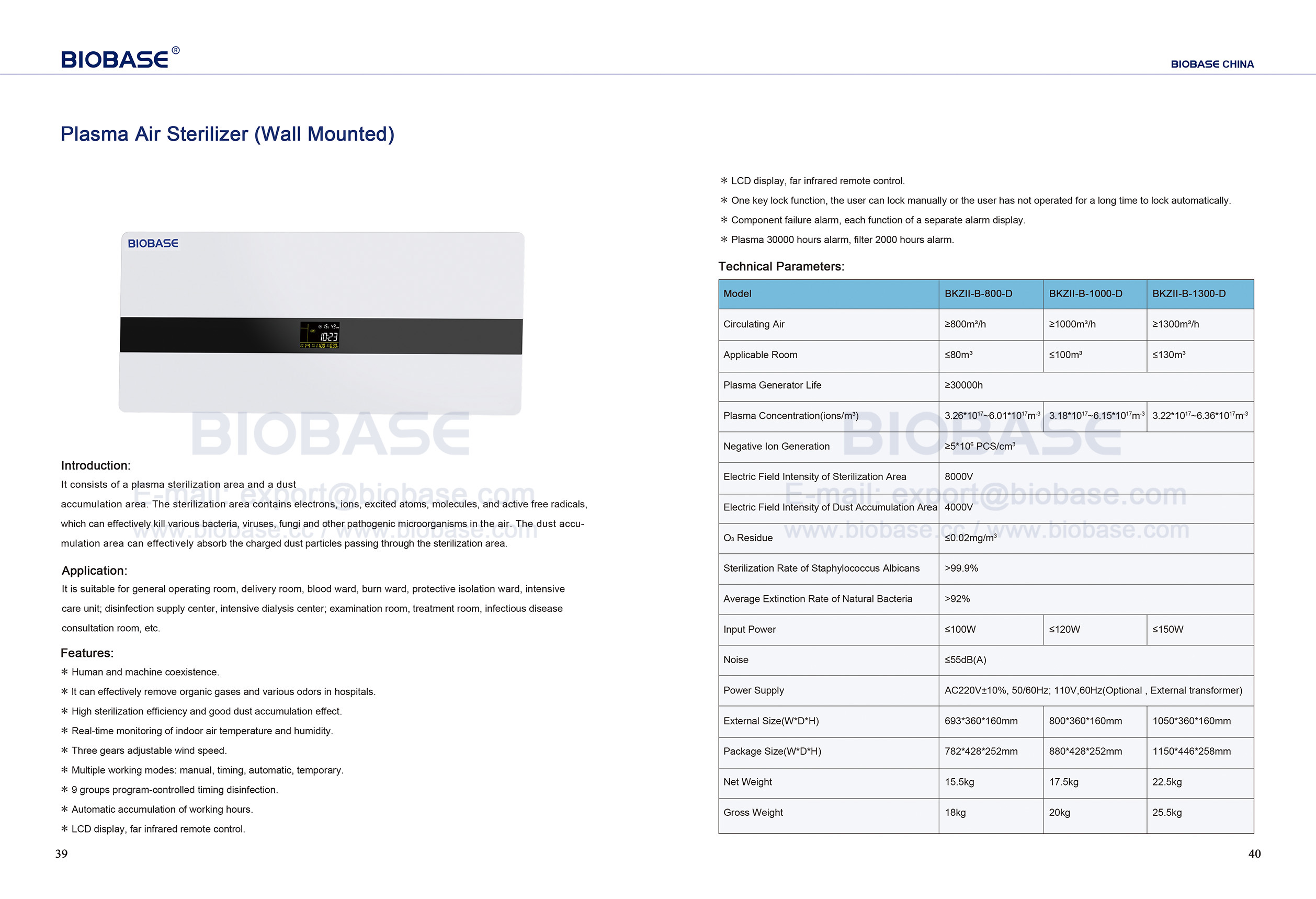 Esterilizador de aire por plasma 39-40 (montado en la pared)