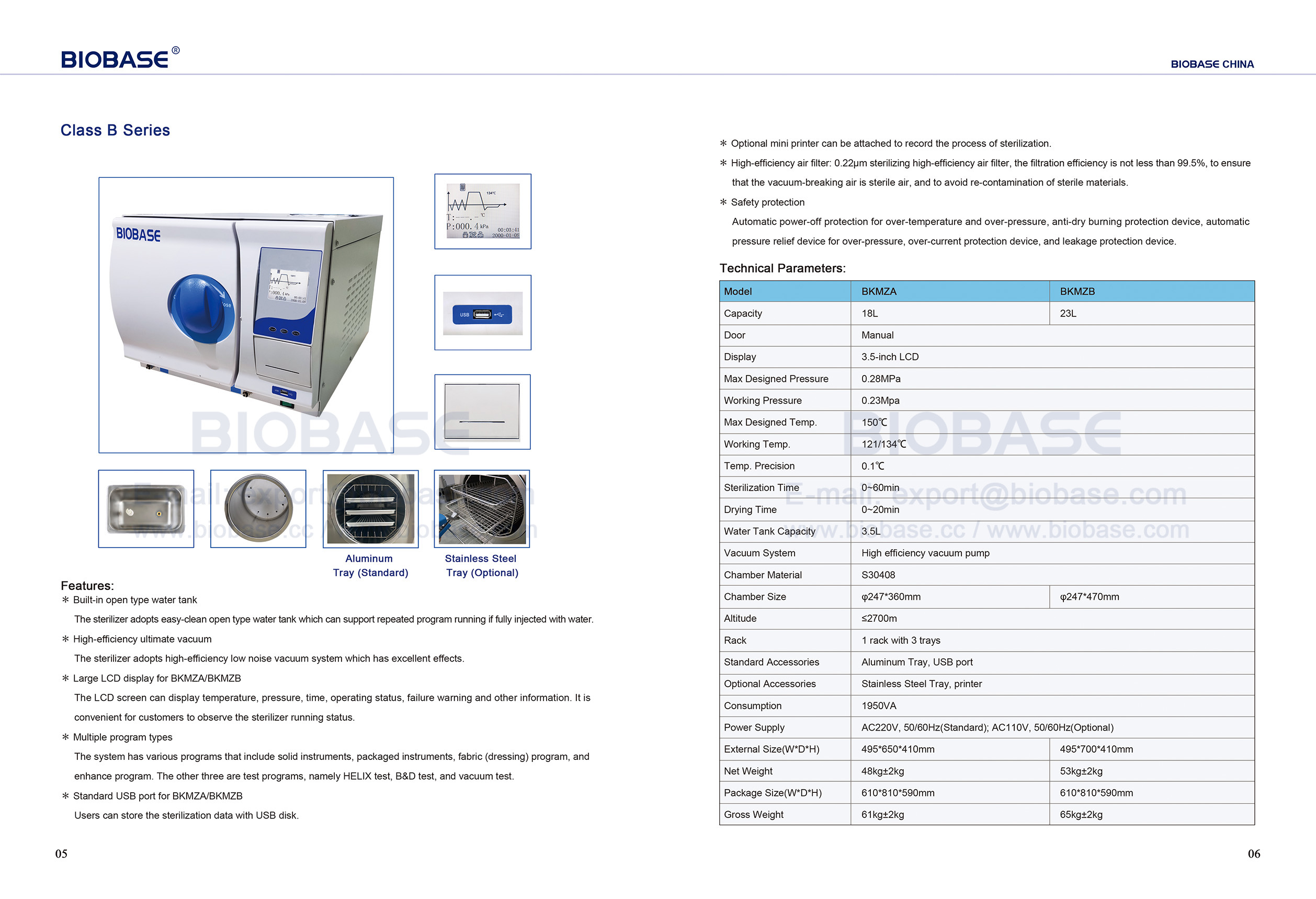 5-6 Serie de clase B de AutoClave de Table Table