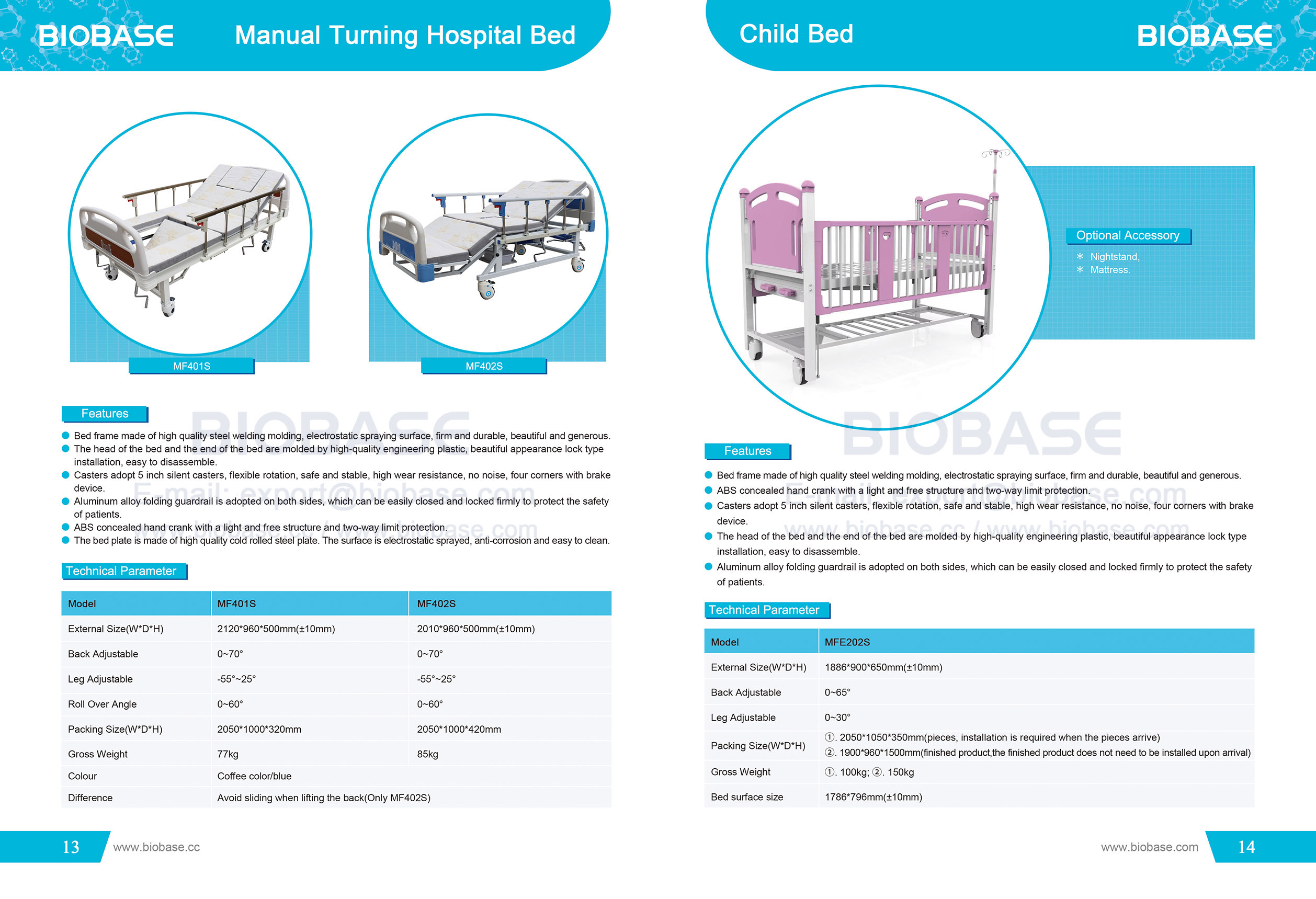 13-14 manual girando cama de hospital y cama para niños