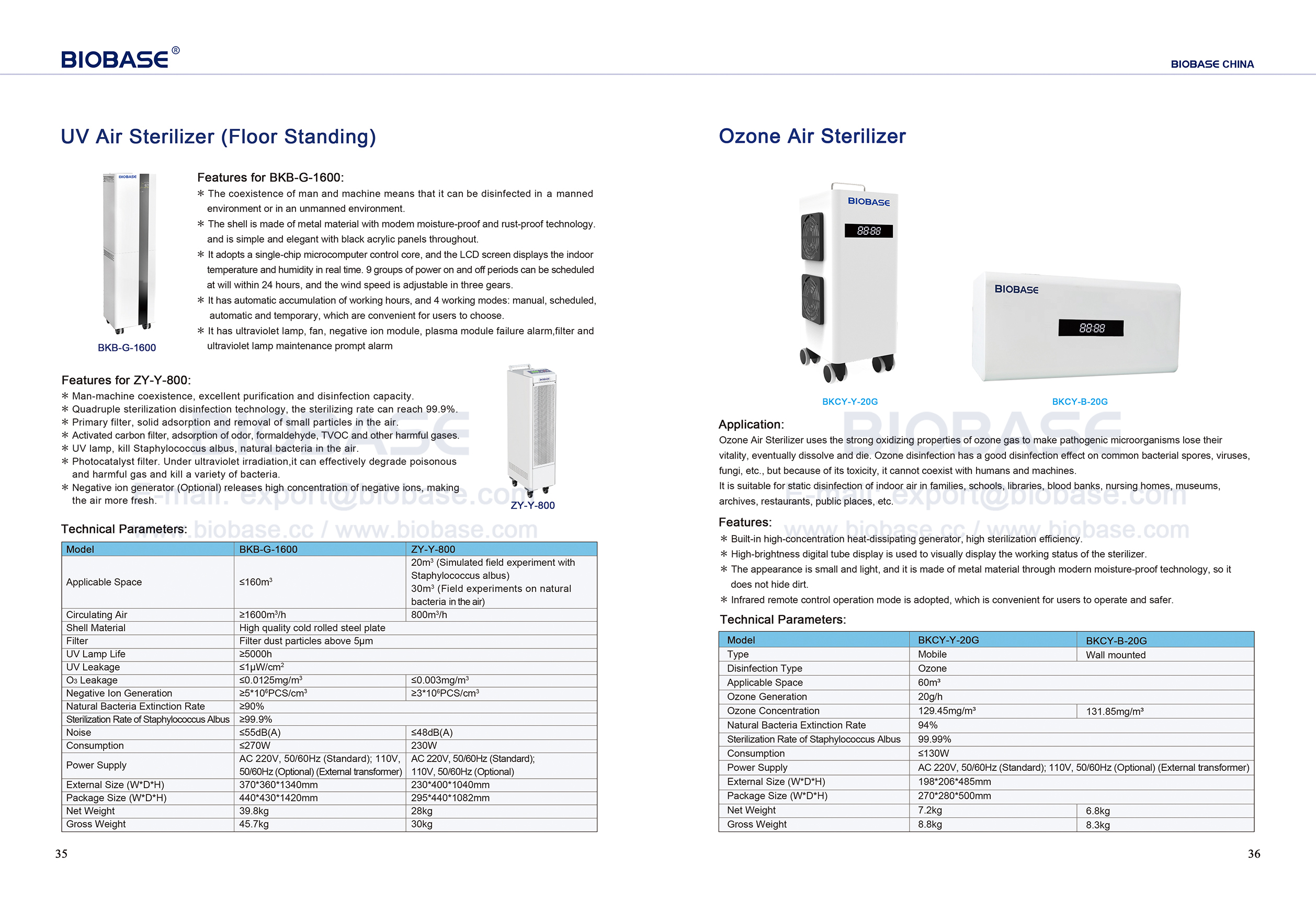 Esterilizador de aire UV 35-36 (de suelo) y esterilizador de aire con ozono