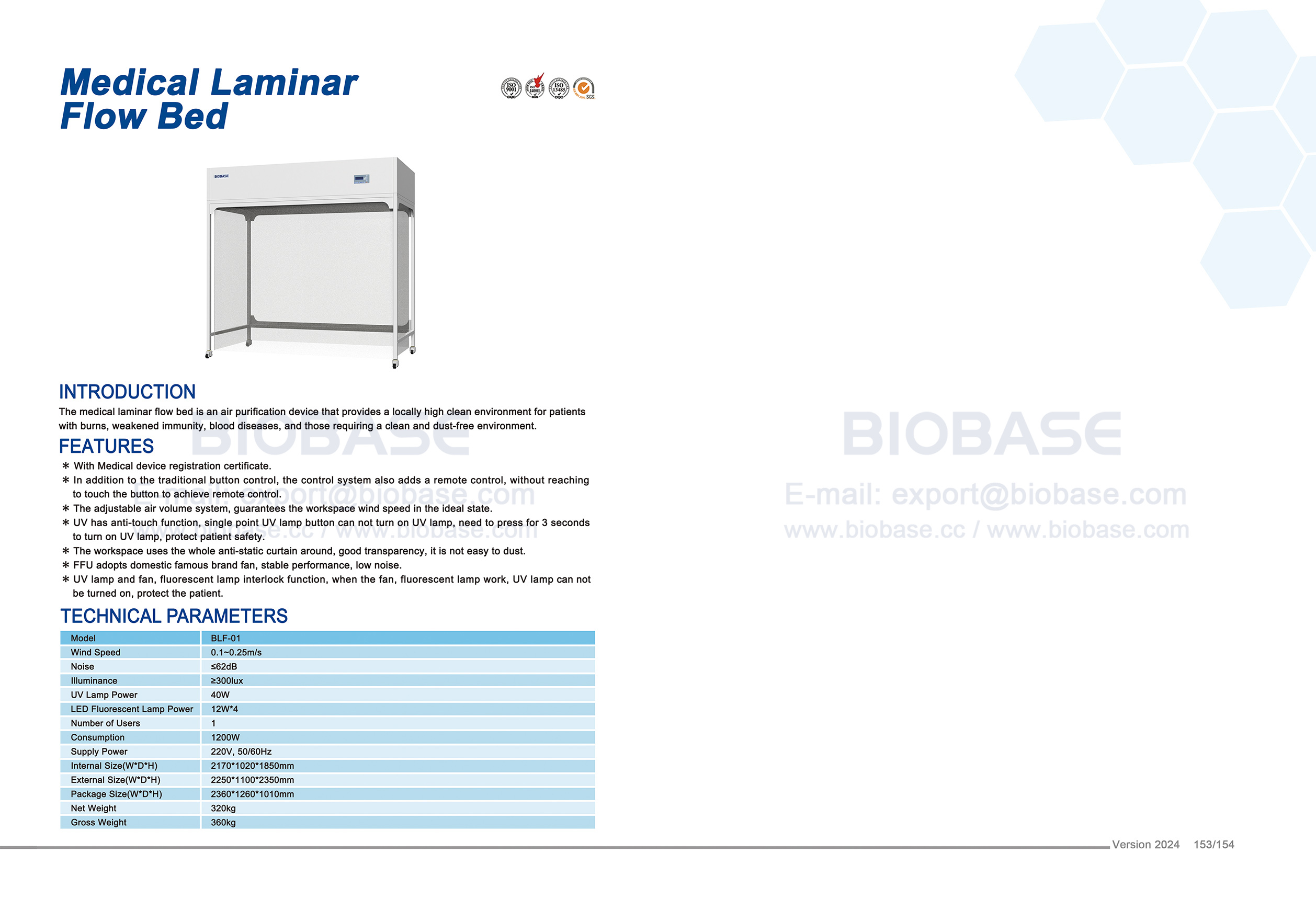 153-154 Cama de flujo laminar médico