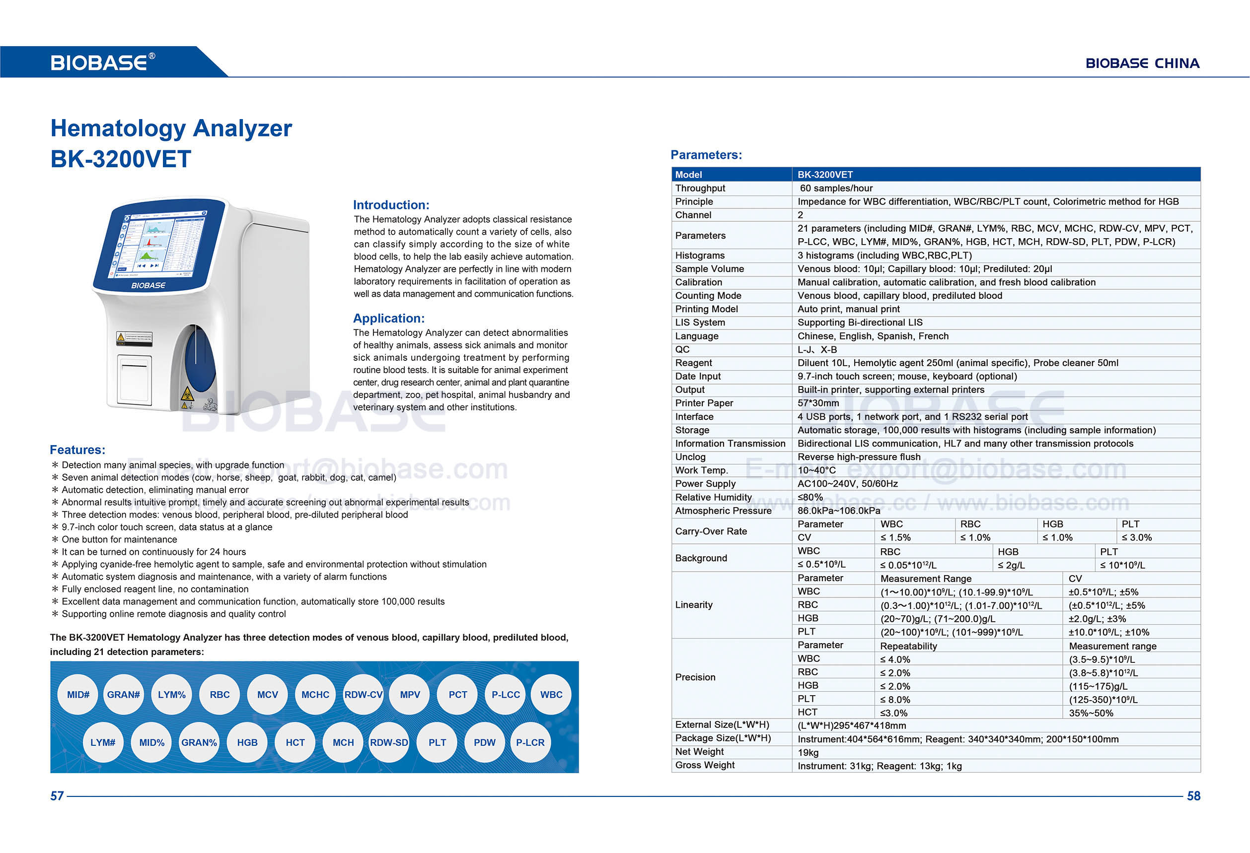 57-58 Analizador de hematología automática BK-3200VET