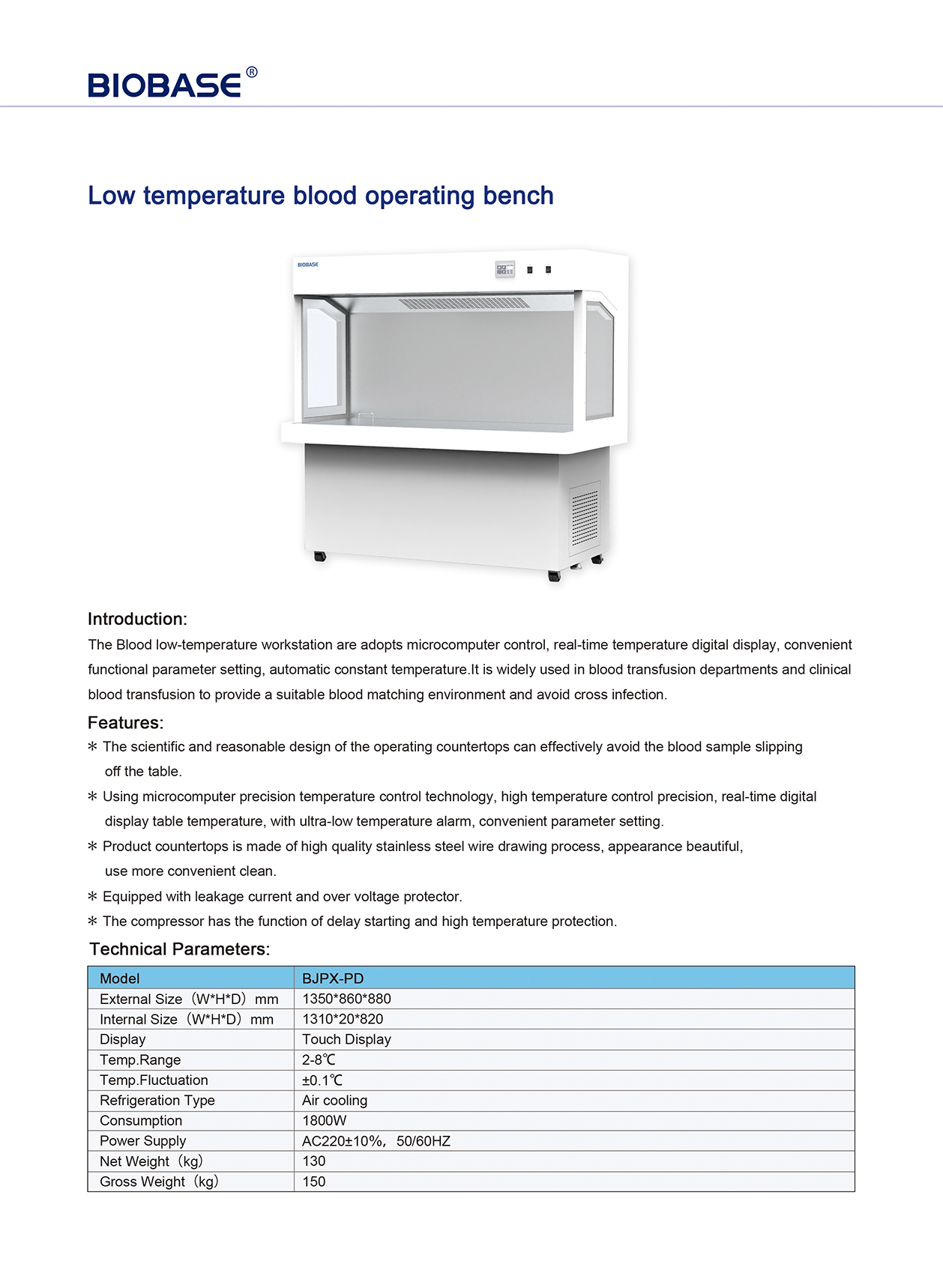 Banco de operaciones de sangre a baja temperatura BJPX-PD