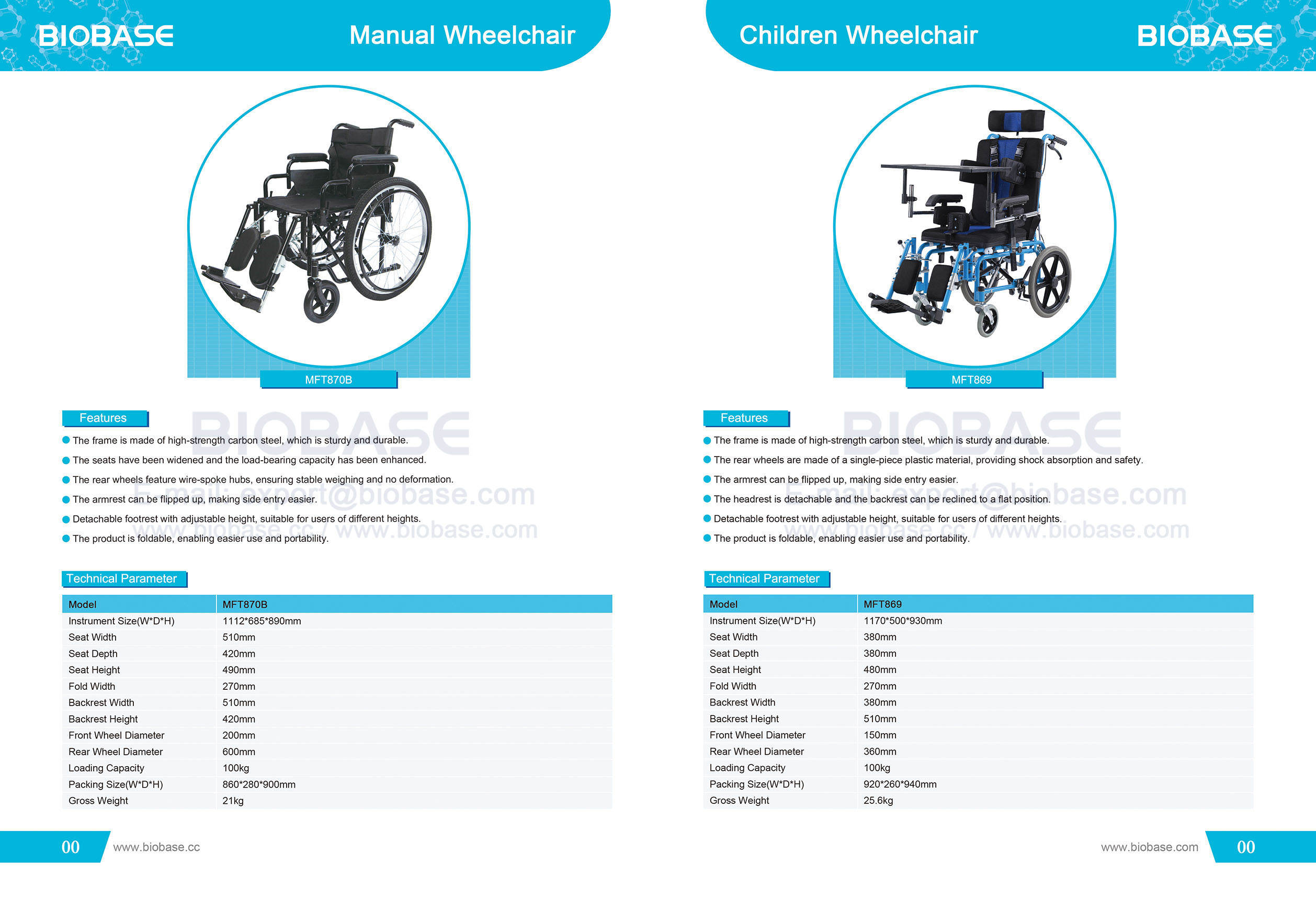 36 Silla de ruedas manual MFT870B y silla de ruedas para niños MFT869