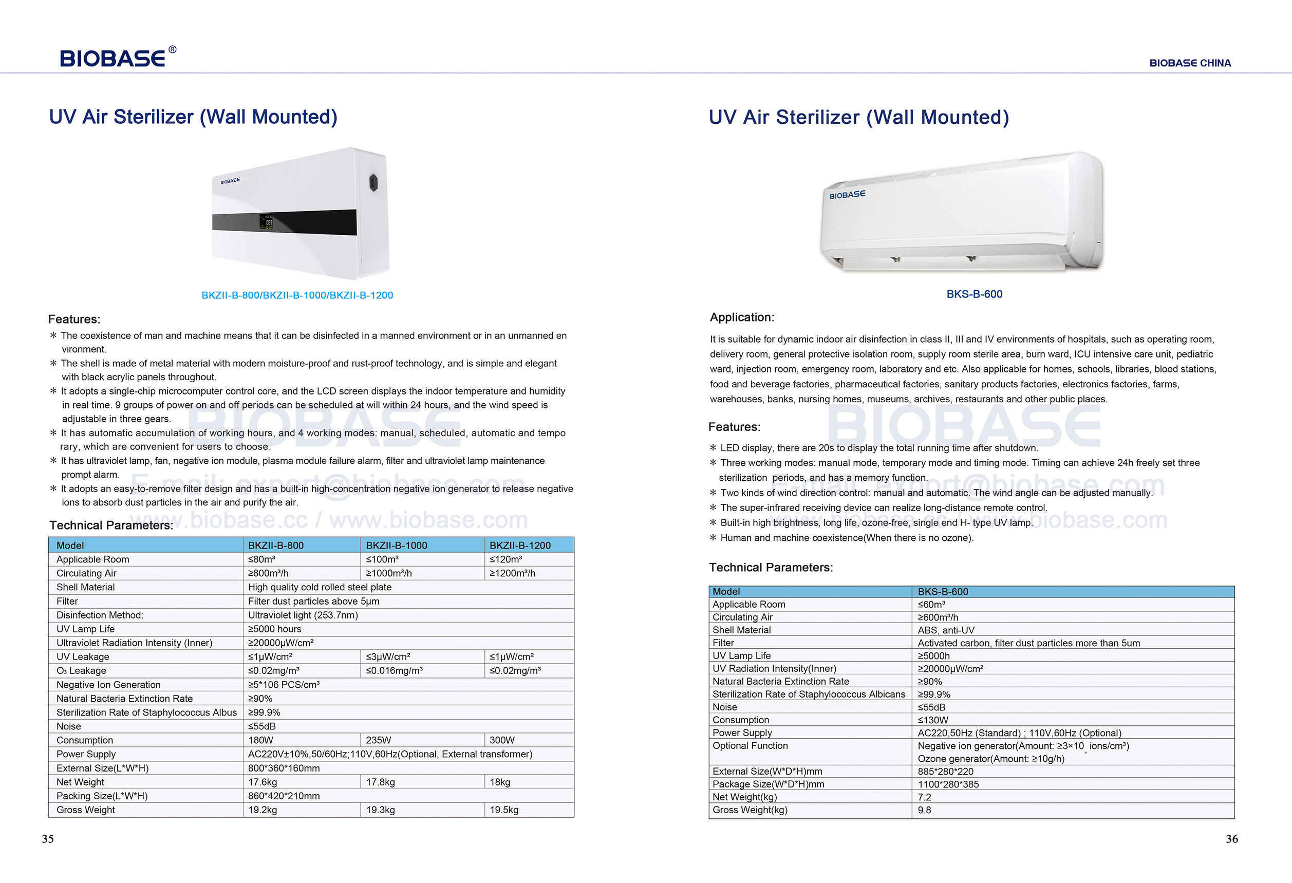 Esterilizador de aire UV 35-36 (montado en la pared) y esterilizador de aire UV (de pie)