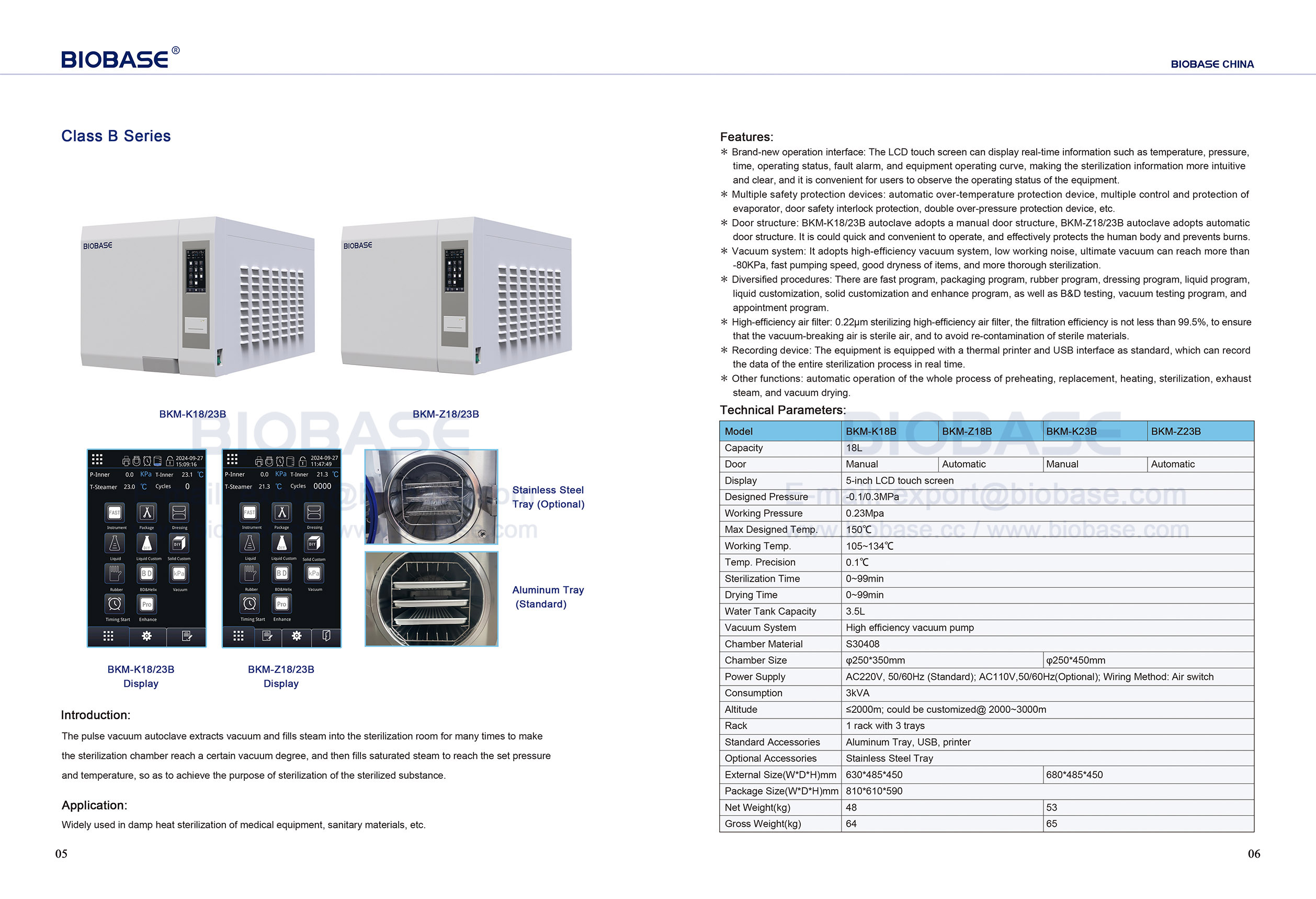 5-6 Autoclave de sobremesa Serie Clase B BKM-K18B Z18B y K23B Z23B