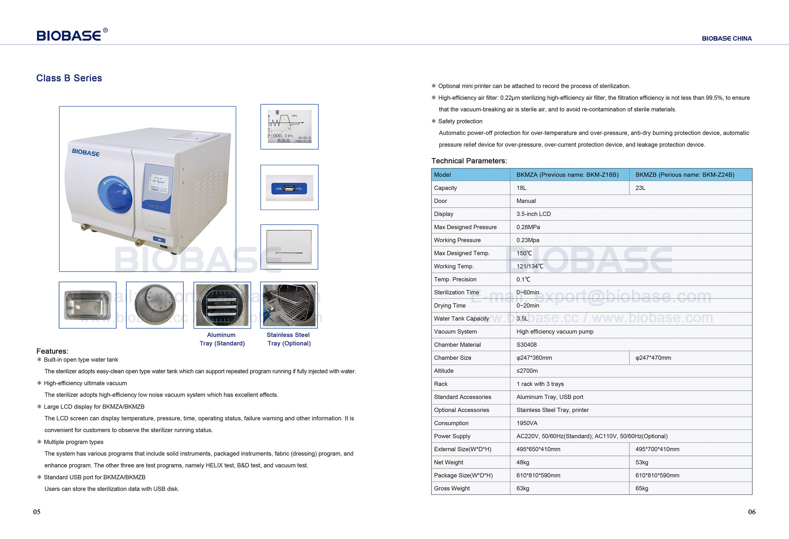 5-6 Serie de clase B de AutoClave de Table Table