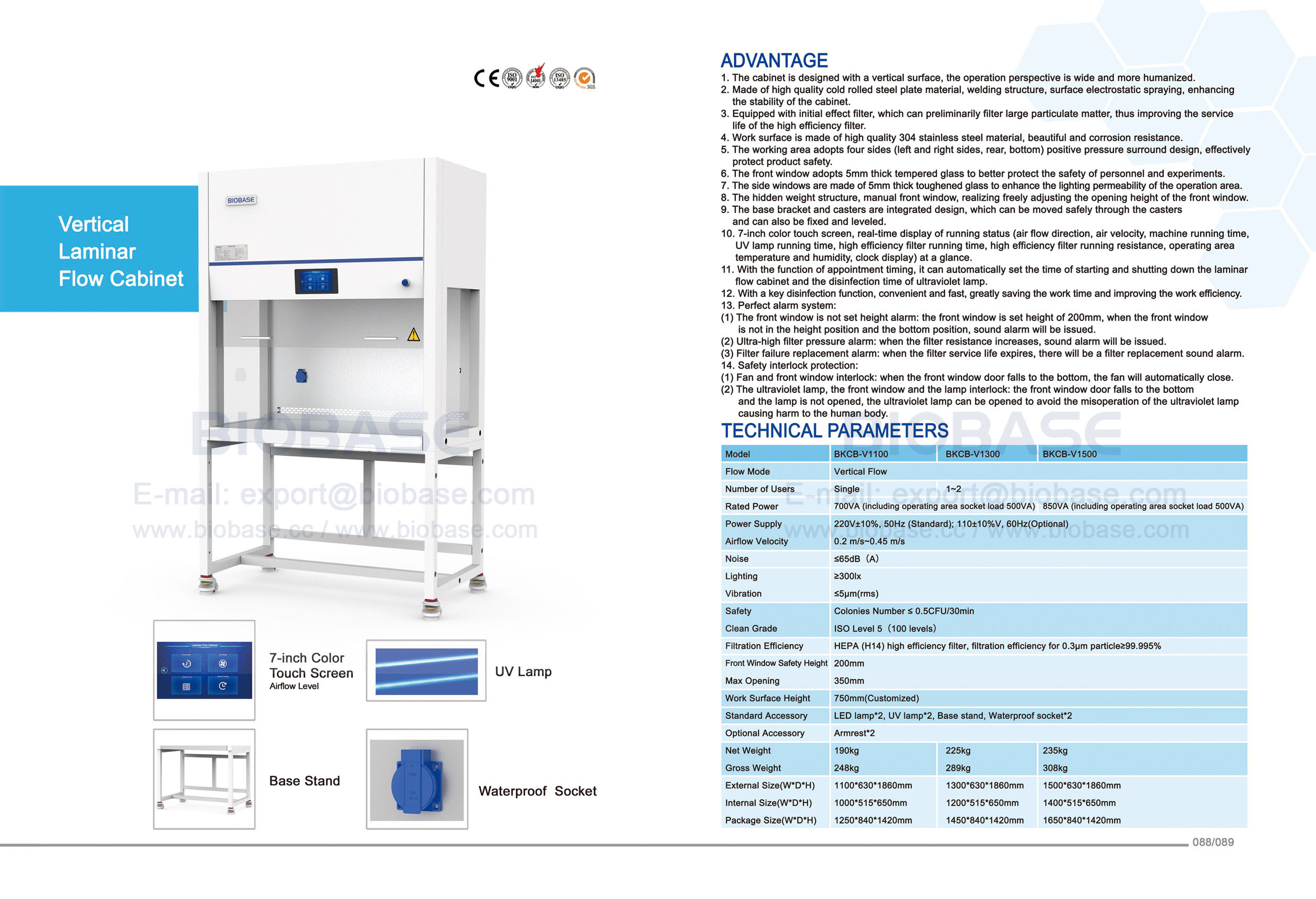 88-89 Gabinete de flujo laminar vertical BKCB-V1100 BKCB-V1300 BKCB-V1500