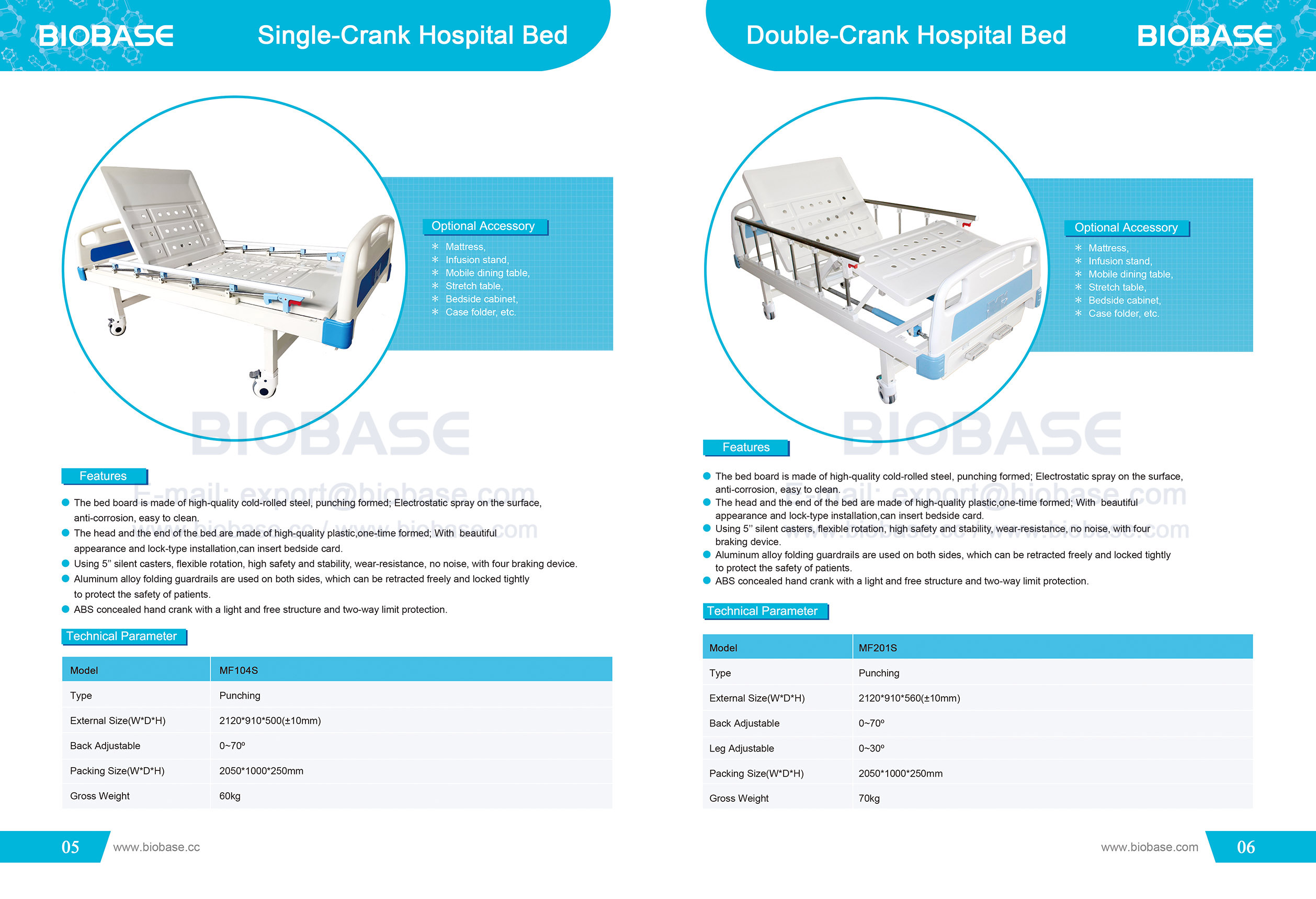 5-6 Cama de hospital de una sola carrera y cama de hospital de doble caña