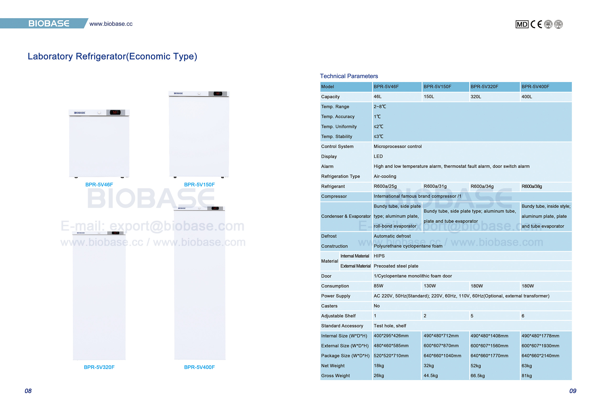 8-9 Refrigerador de laboratorio (tipo económico) BPR-5V46F BPR-5V150F BPR-5V320F BPR-5V400F