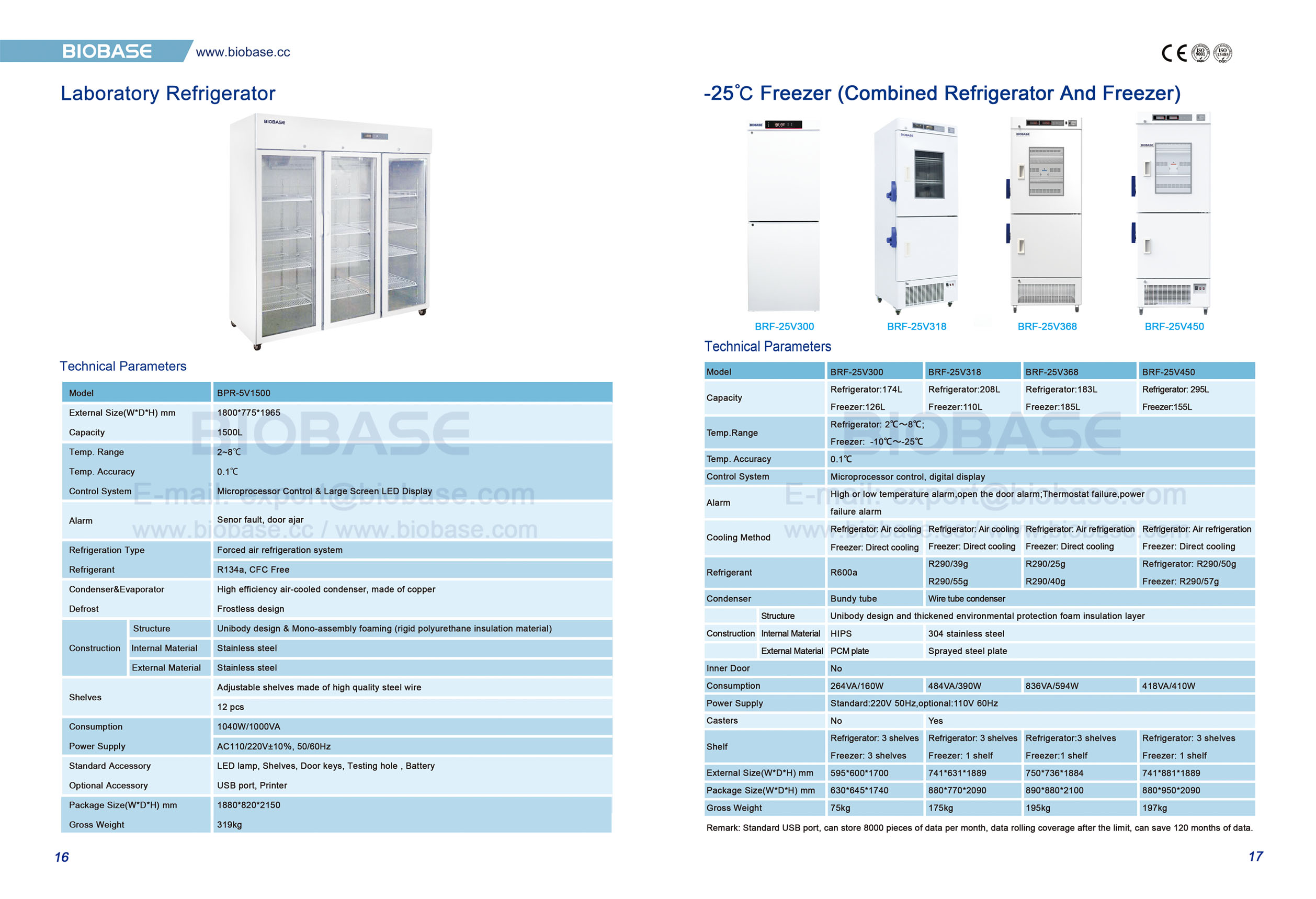 Refrigerador de laboratorio 16-17 y congelador de -25 ℃ (refrigerador y congelador combinados)