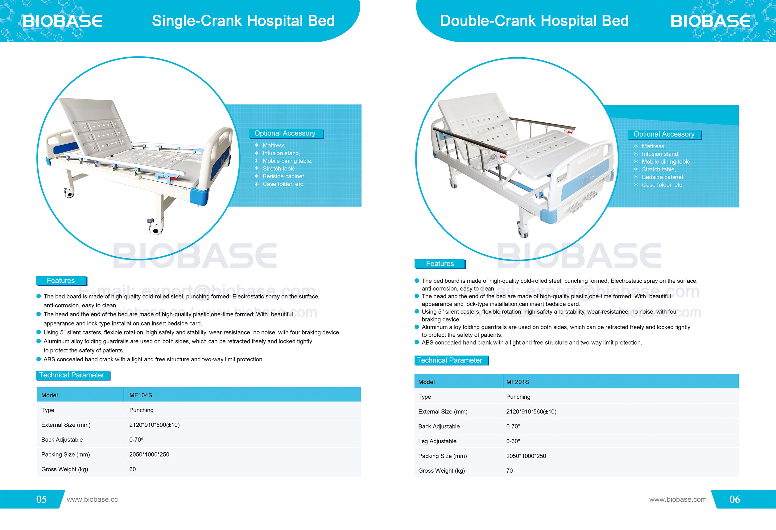 5-6 Cama de hospital de una sola manivela y cama de hospital de doble manivela