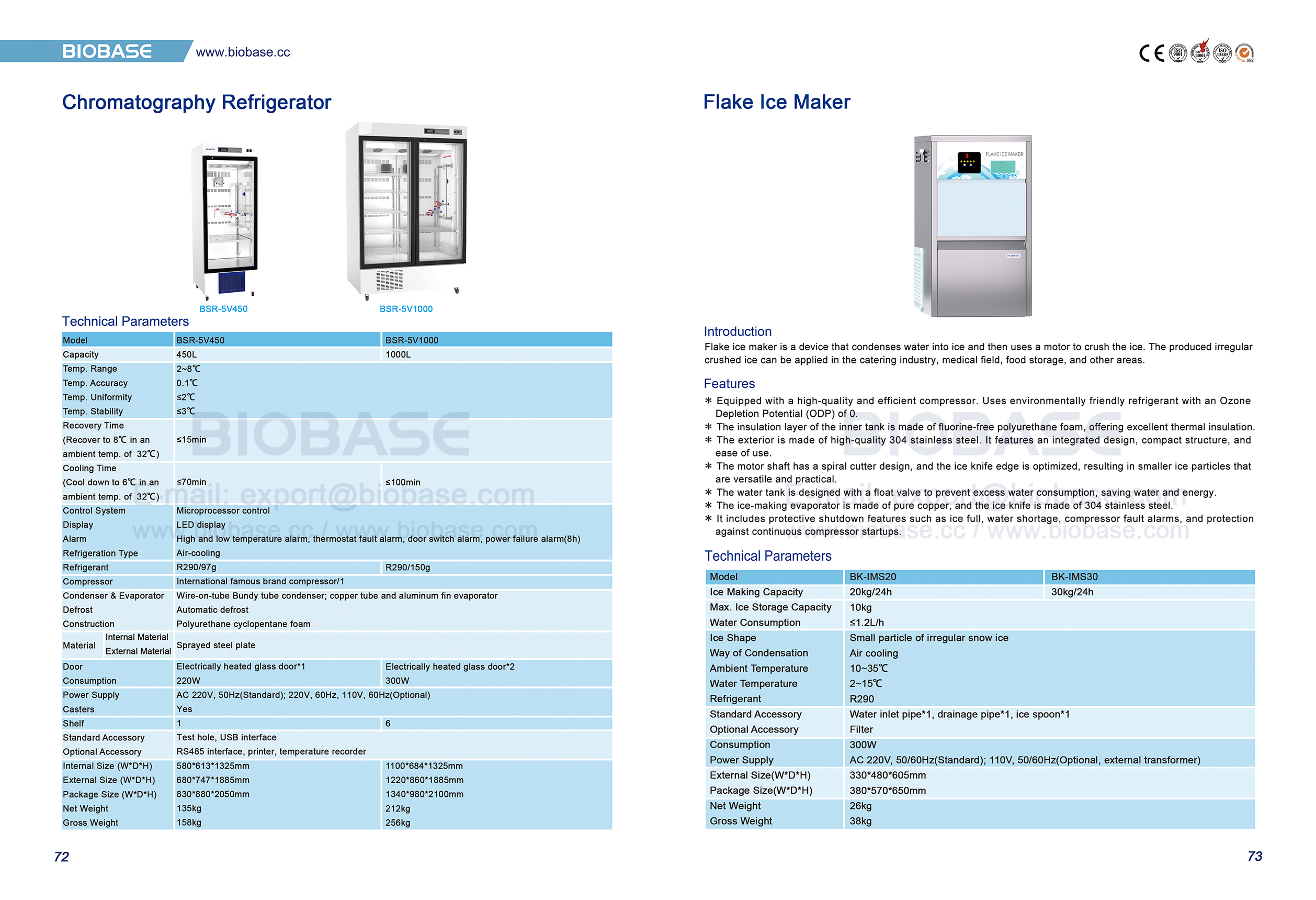 72-73 Refrigerador de cromatografía y fabricante de hielo de escamas