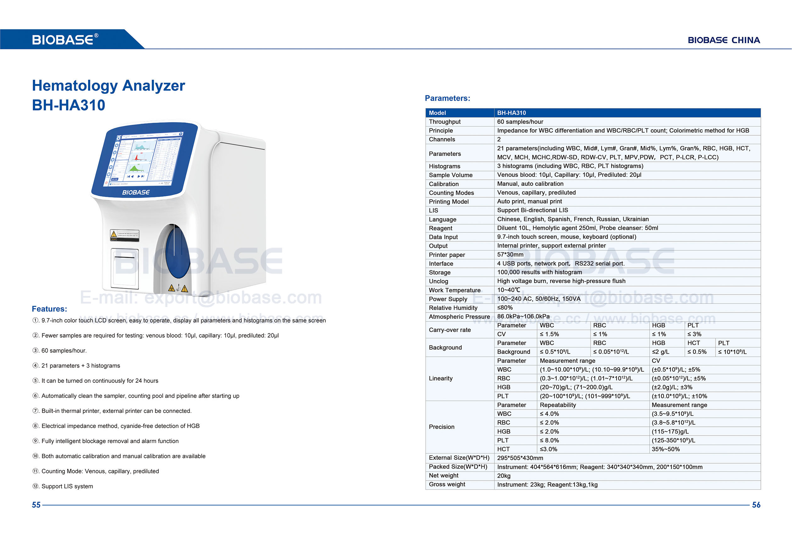 55-56 Analizador de hematología BH-HA310
