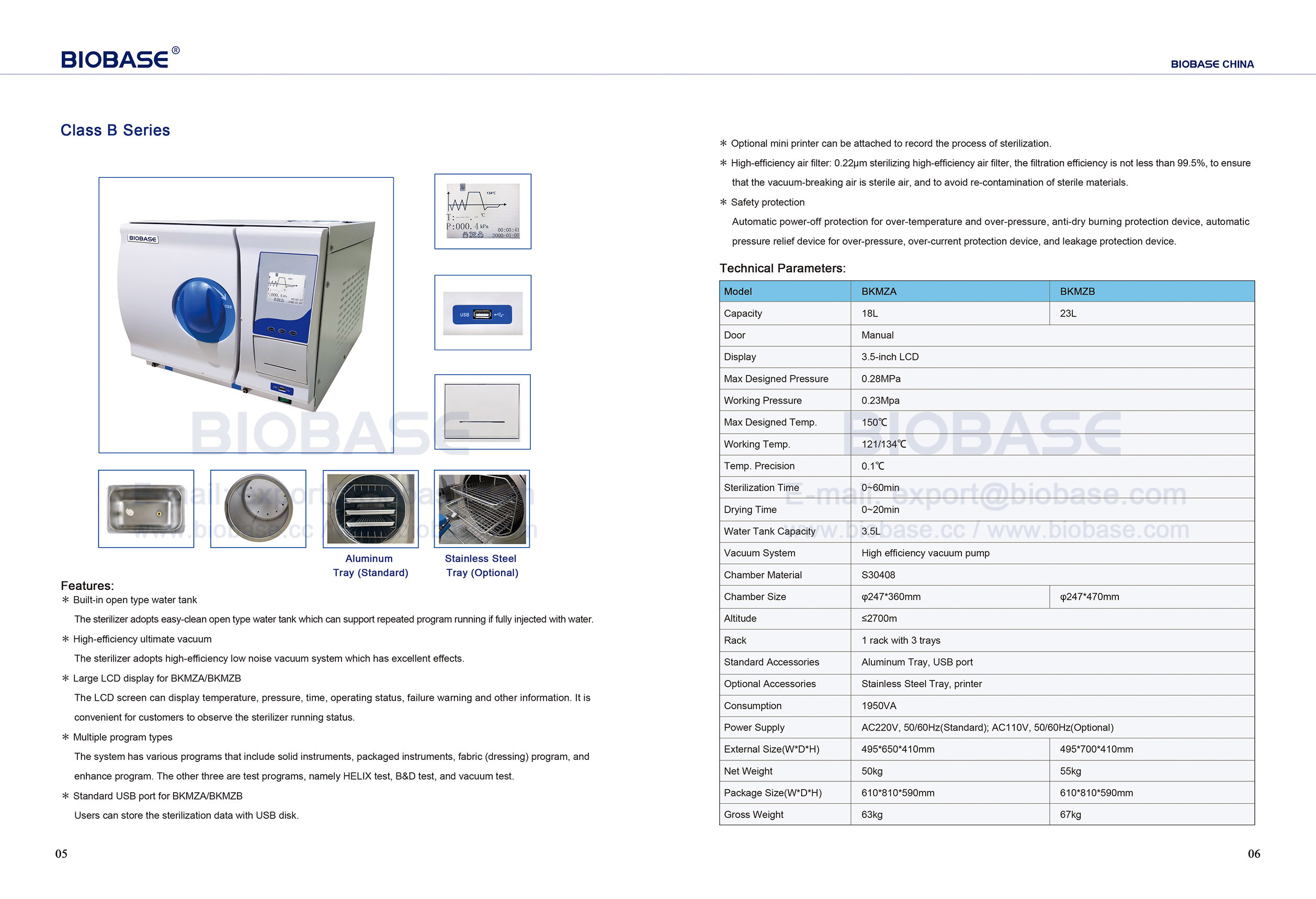 5-6 Serie de clase B de AutoClave de Table Table