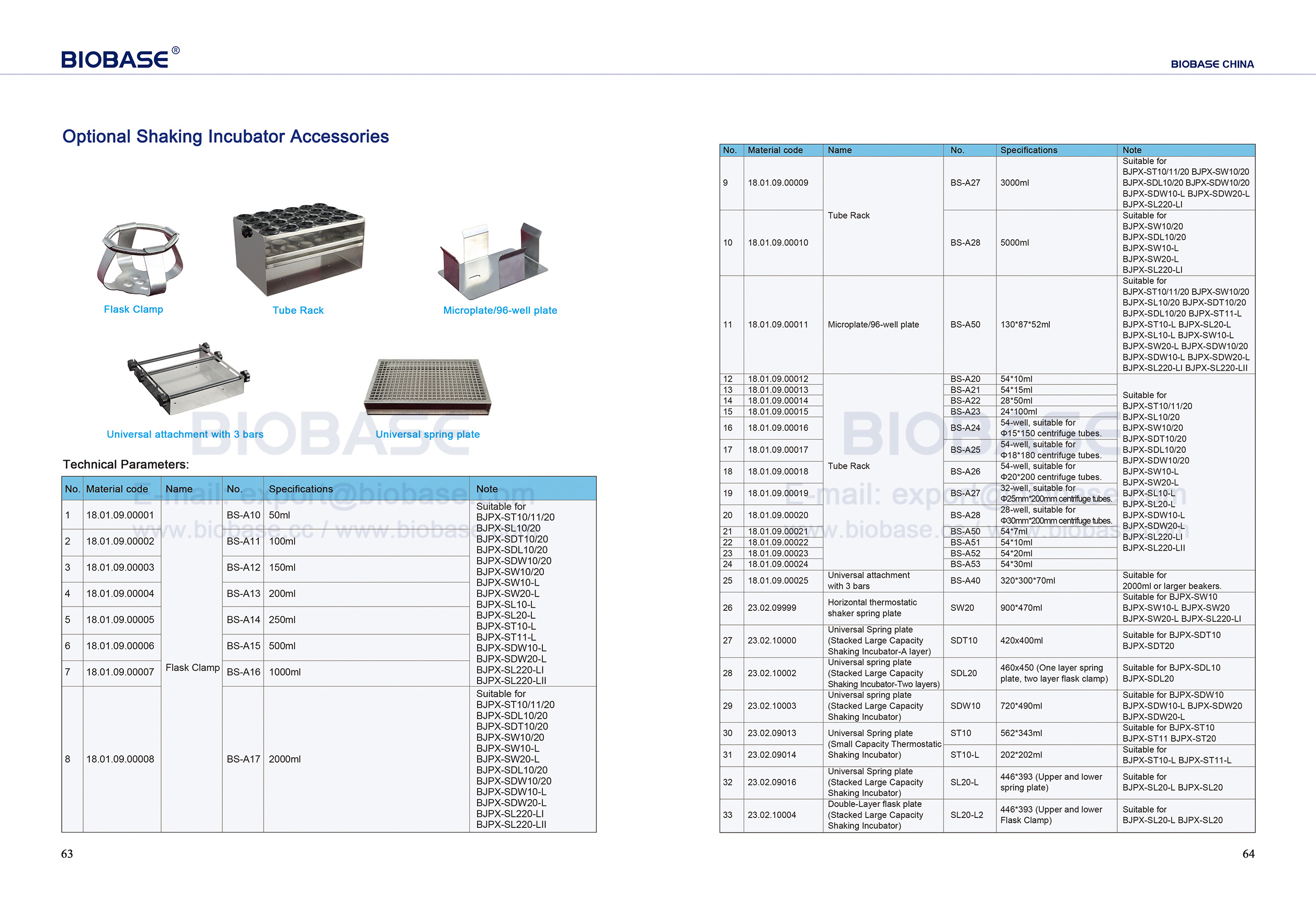 63-64 Accesorios de incubadora de agitación opcional