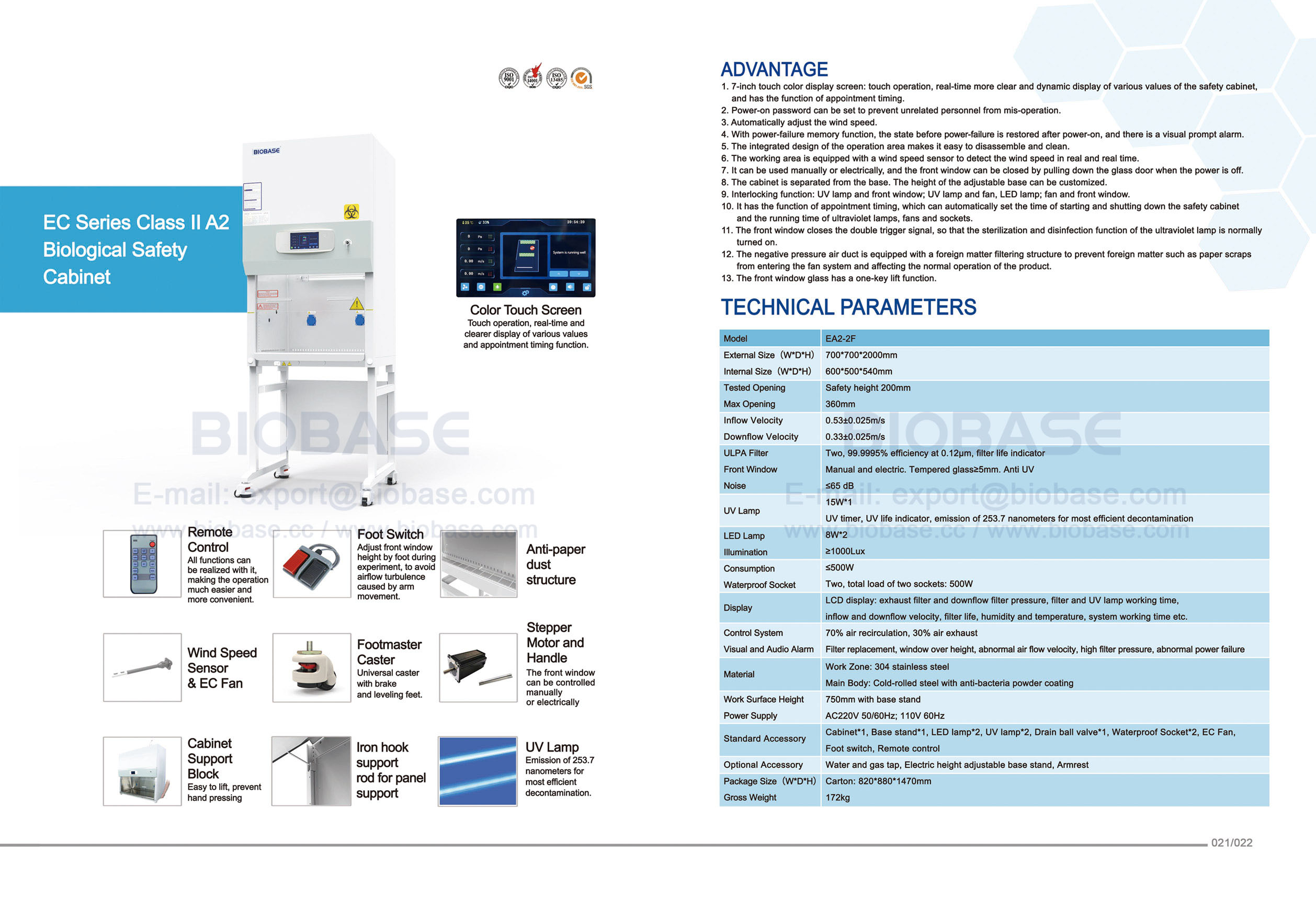21-22 Serie EC Clase II A2 Gabinete de seguridad biológica EA2-2F