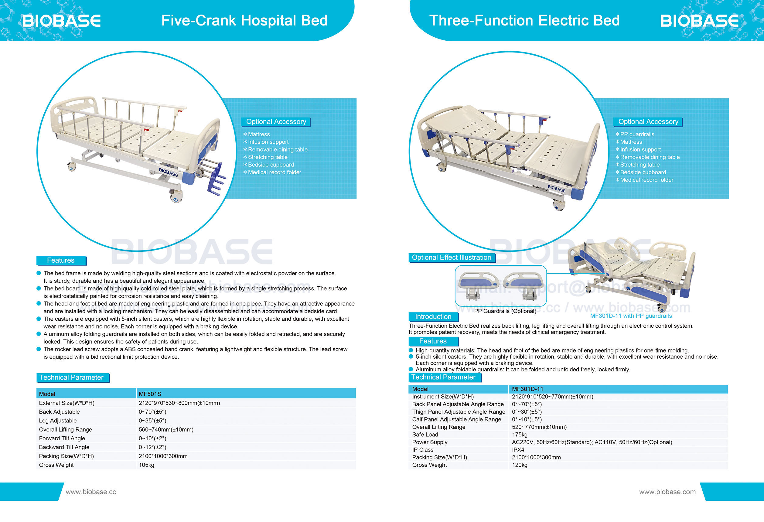 14 Cama de hospital de cinco manivelas MF501S y cama eléctrica de tres funciones MF301D-11