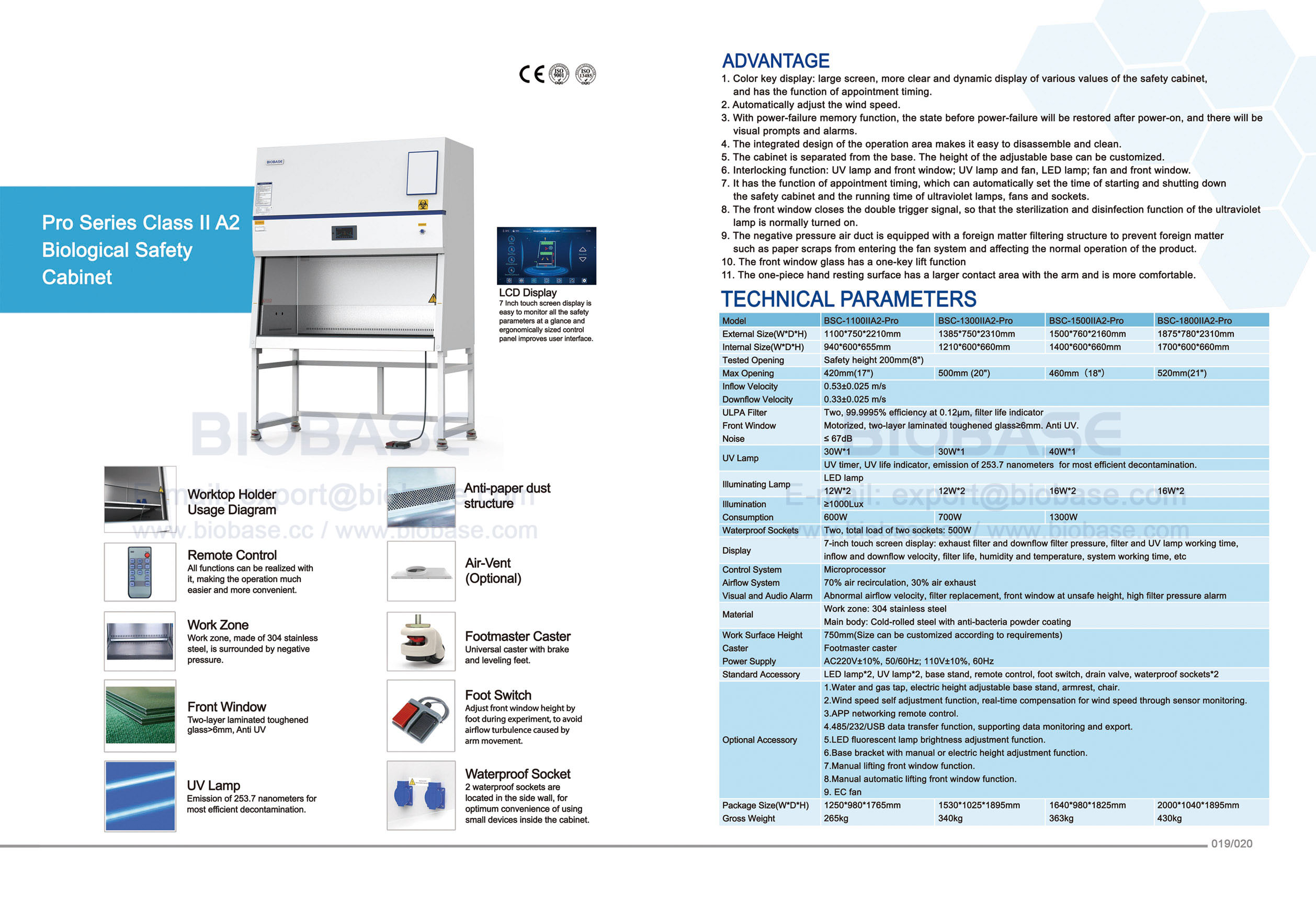 Gabinete de seguridad biológica de 19-20 Pro Series Clase II A2