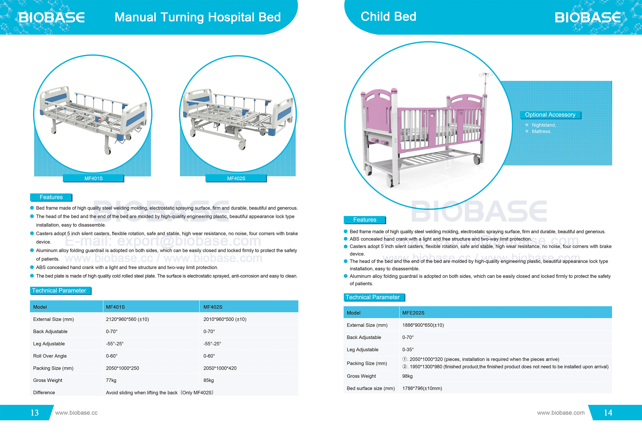 13-14 Cama de hospital y cama infantil con giro manual