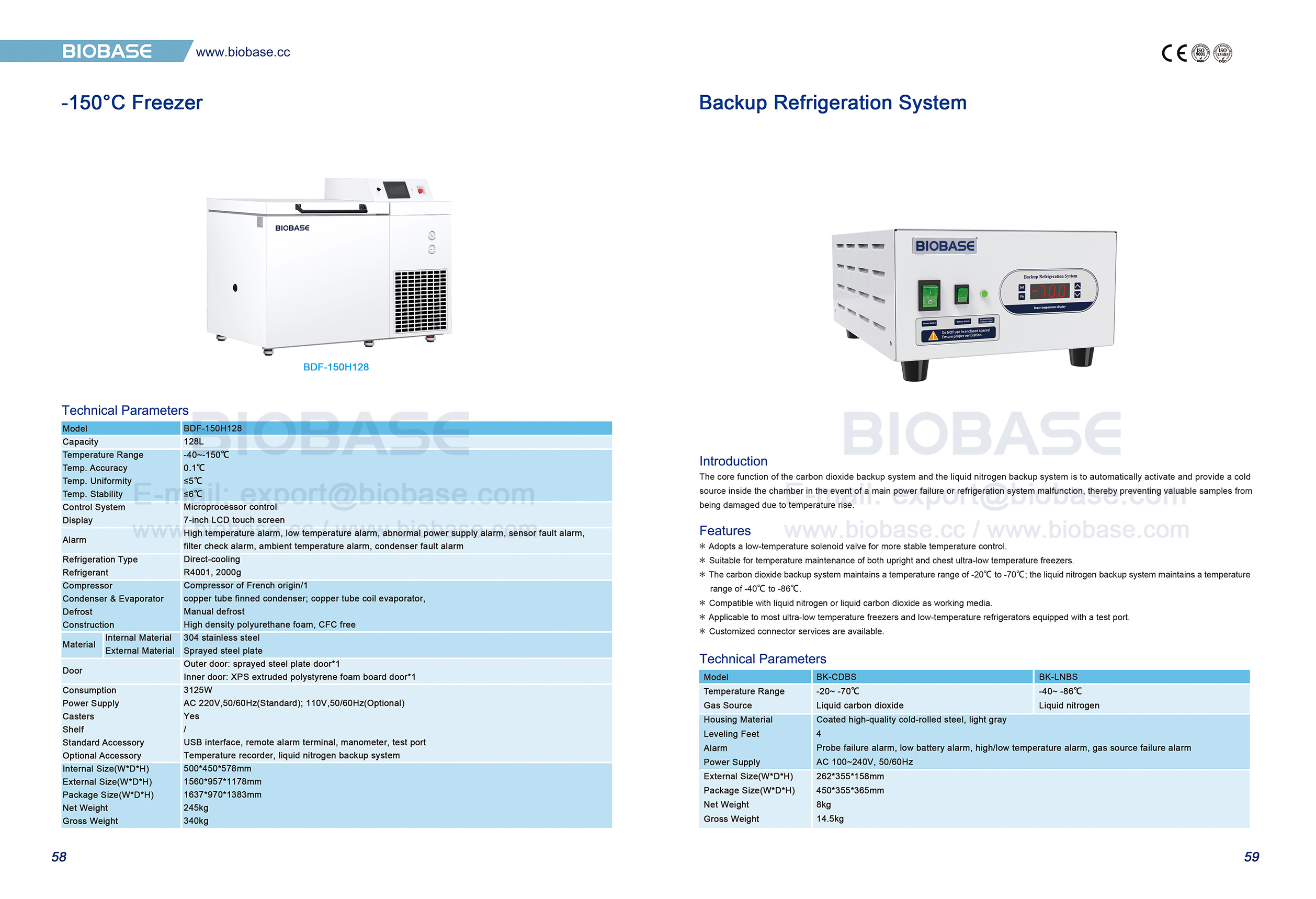 58-59 -150&deg;C Congelador y sistema de refrigeraci&oacute;n de respaldo