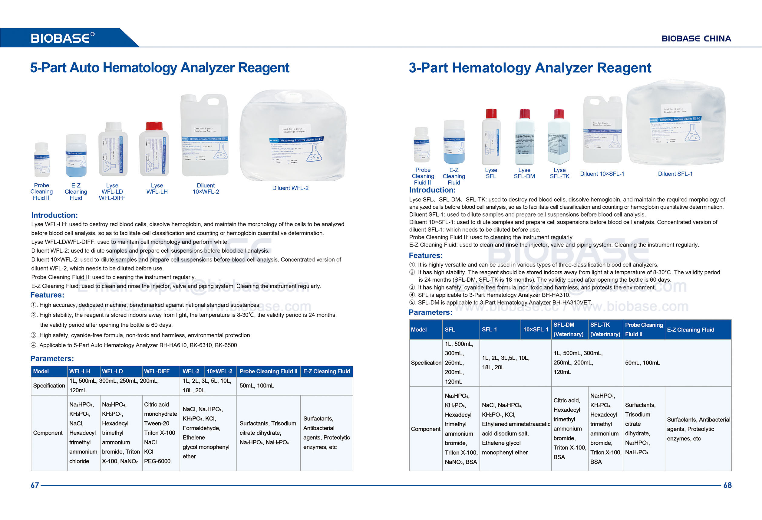 67-68 Reactivo para analizador hematol&oacute;gico autom&aacute;tico de 5 partes y reactivo para analizador hematol&oacute;gico de 3 partes