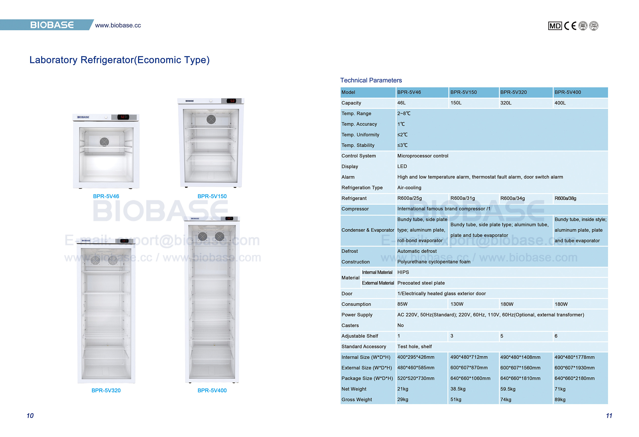 10-11 Refrigerador de laboratorio (tipo econ&oacute;mico) BPR-5V46 BPR-5V150 BPR-5V320 BPR-5V400