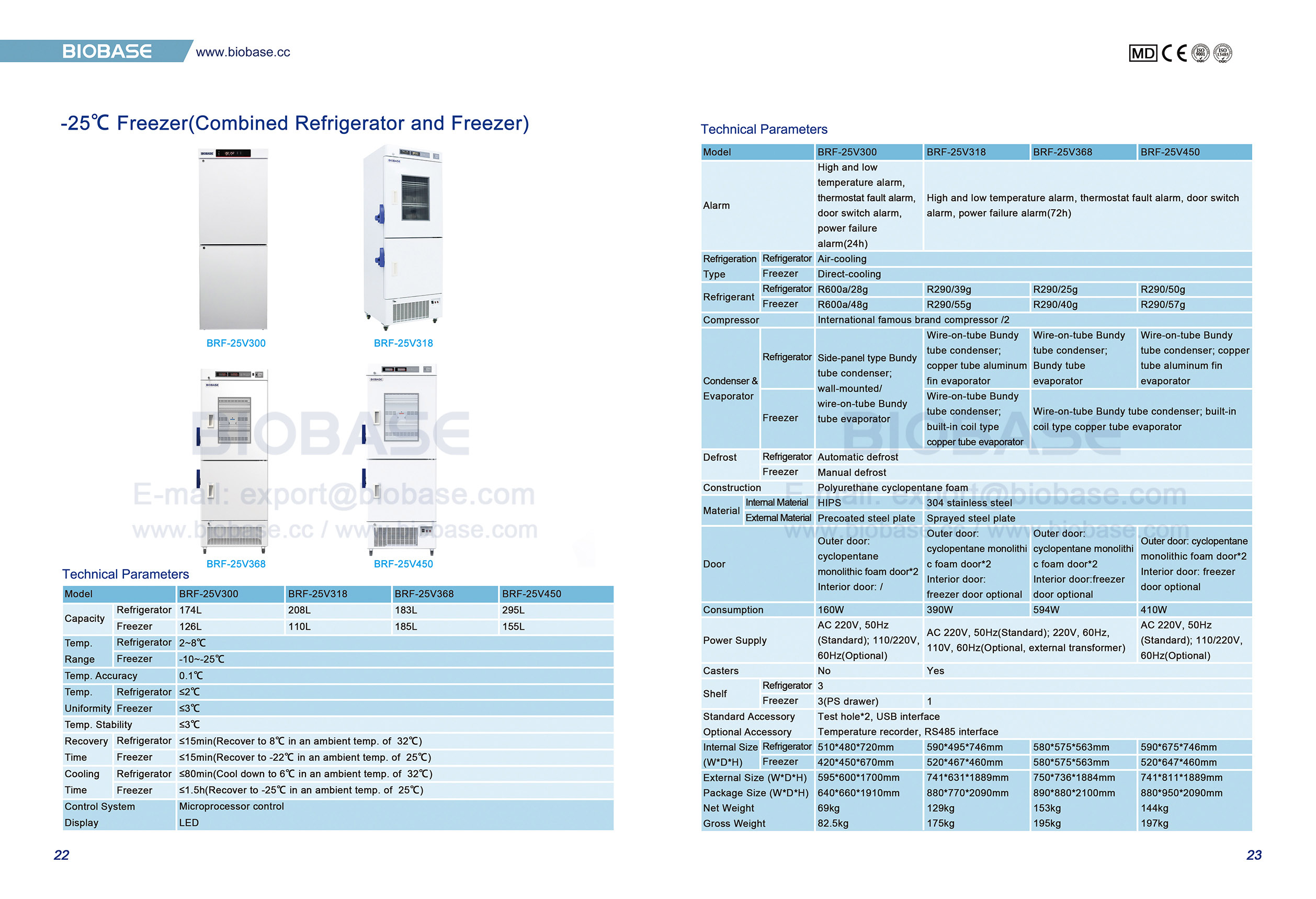 Congelador de 22-23 -25 ℃ (refrigerador y congelador combinados)