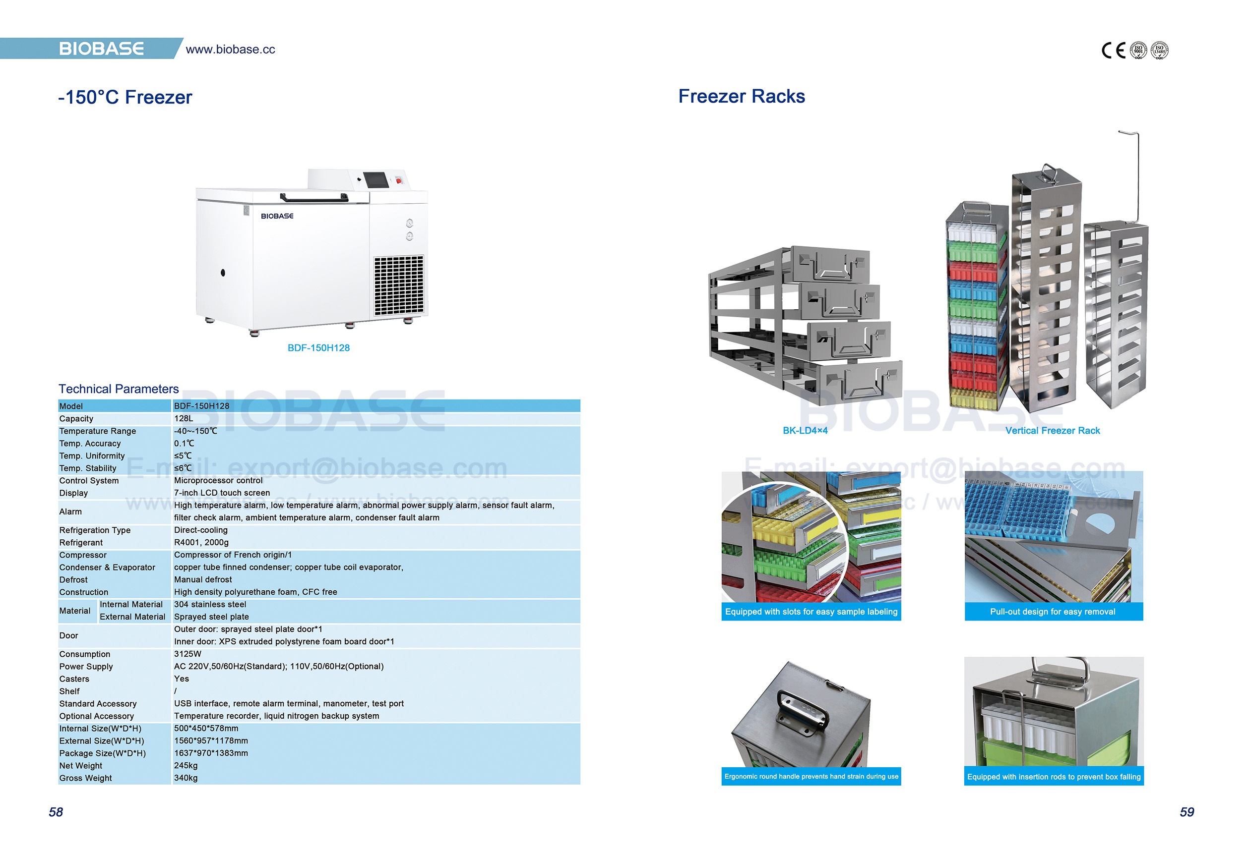 58-59 -150&deg;C Congelador y rejillas para congelador